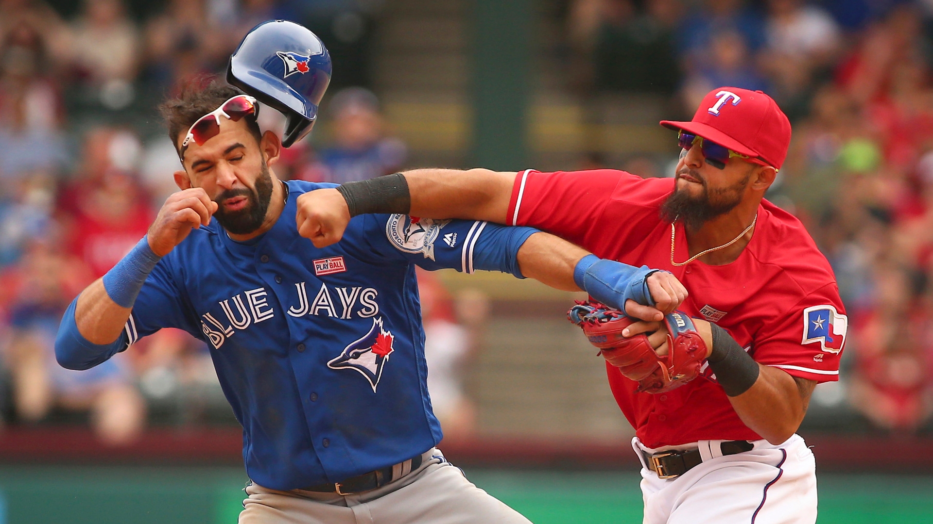 Rangers' feud with Bautista culminates in Odor's punch