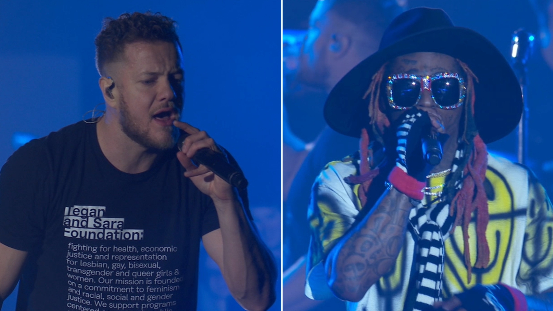Imagine Dragons and Lil Wayne perform at halftime