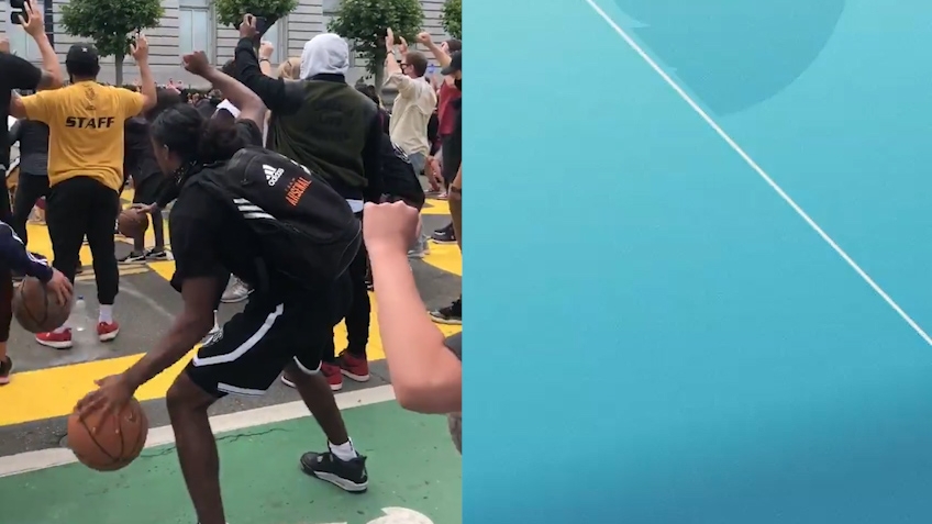 Protesters dribble for 8 minutes, 46 seconds in honor of George Floyd