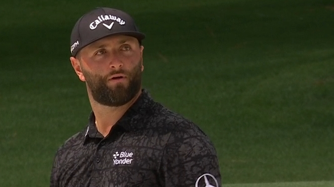 Jon Rahm has priceless reaction as weather horn blows right after his shot