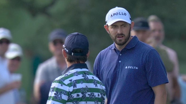 Patrick Cantlay holes out for an eagle from the fairway