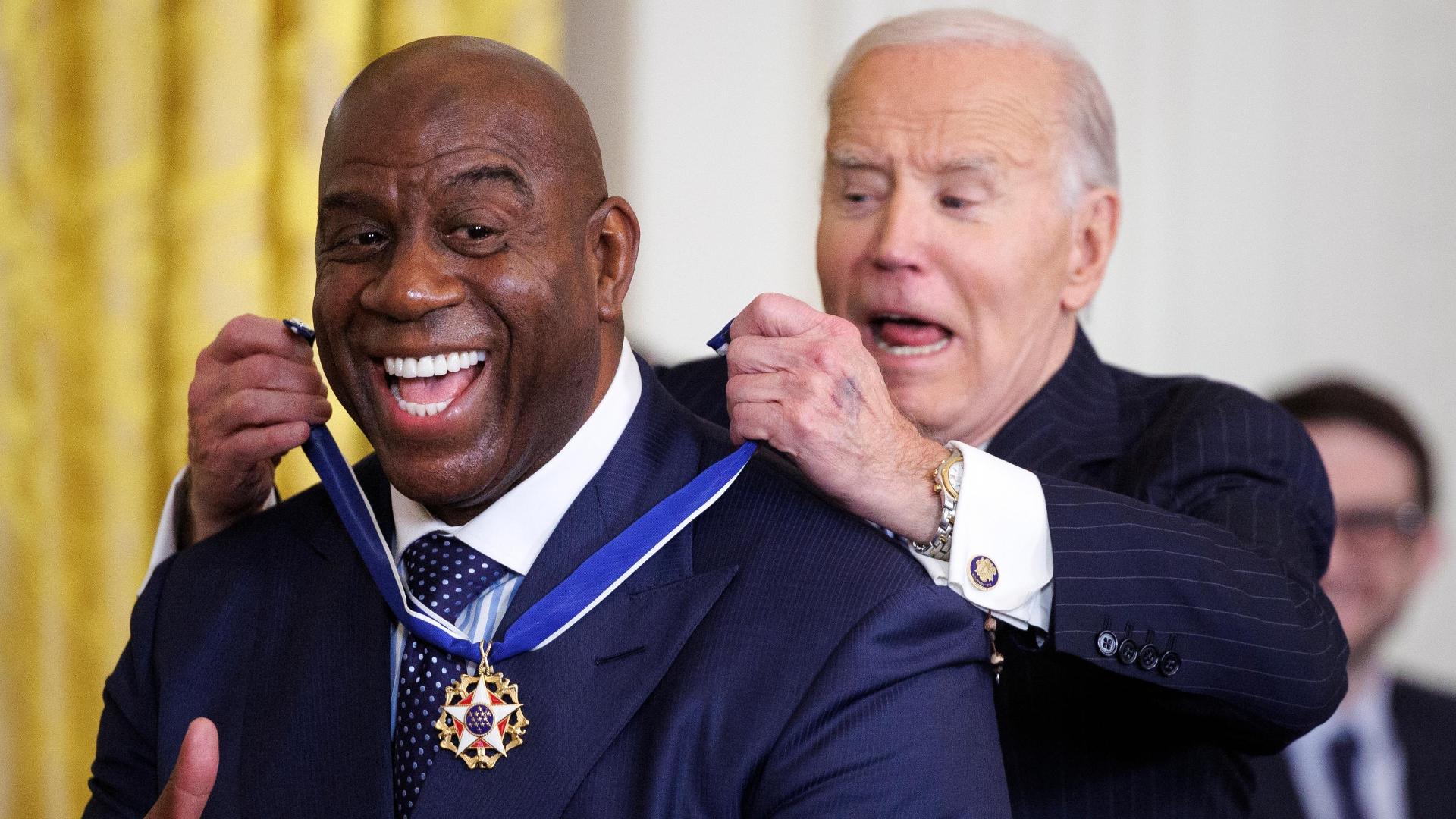 Magic Johnson is awarded the Presidential Medal of Freedom