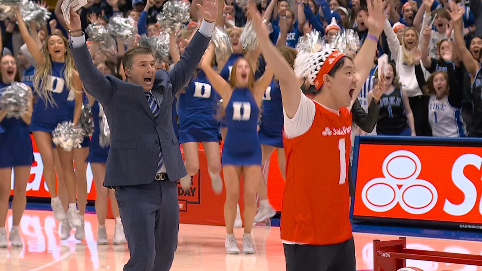 Duke student wins $19K from half court, wild scenes ensue - Stream the ...