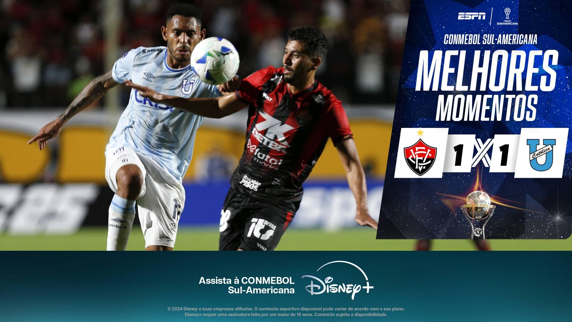 Vitória sai atrás, mas arranca empate contra a Universidad Católica-EQU em estreia na Sul-Americana; VEJA