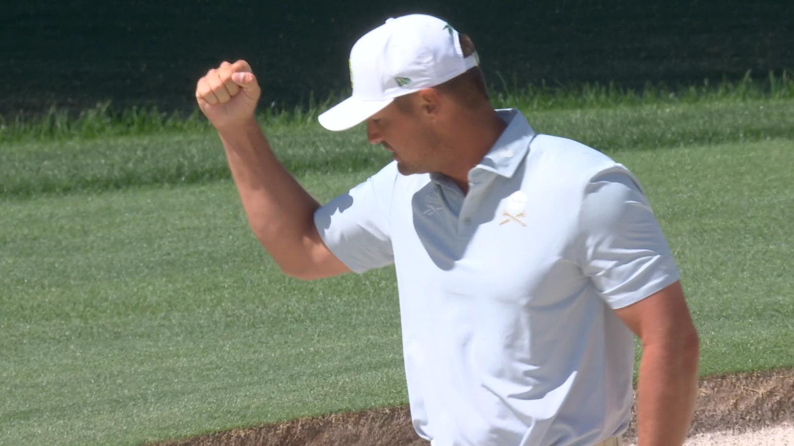Bryson DeChambeau chips in for birdie out of the bunker