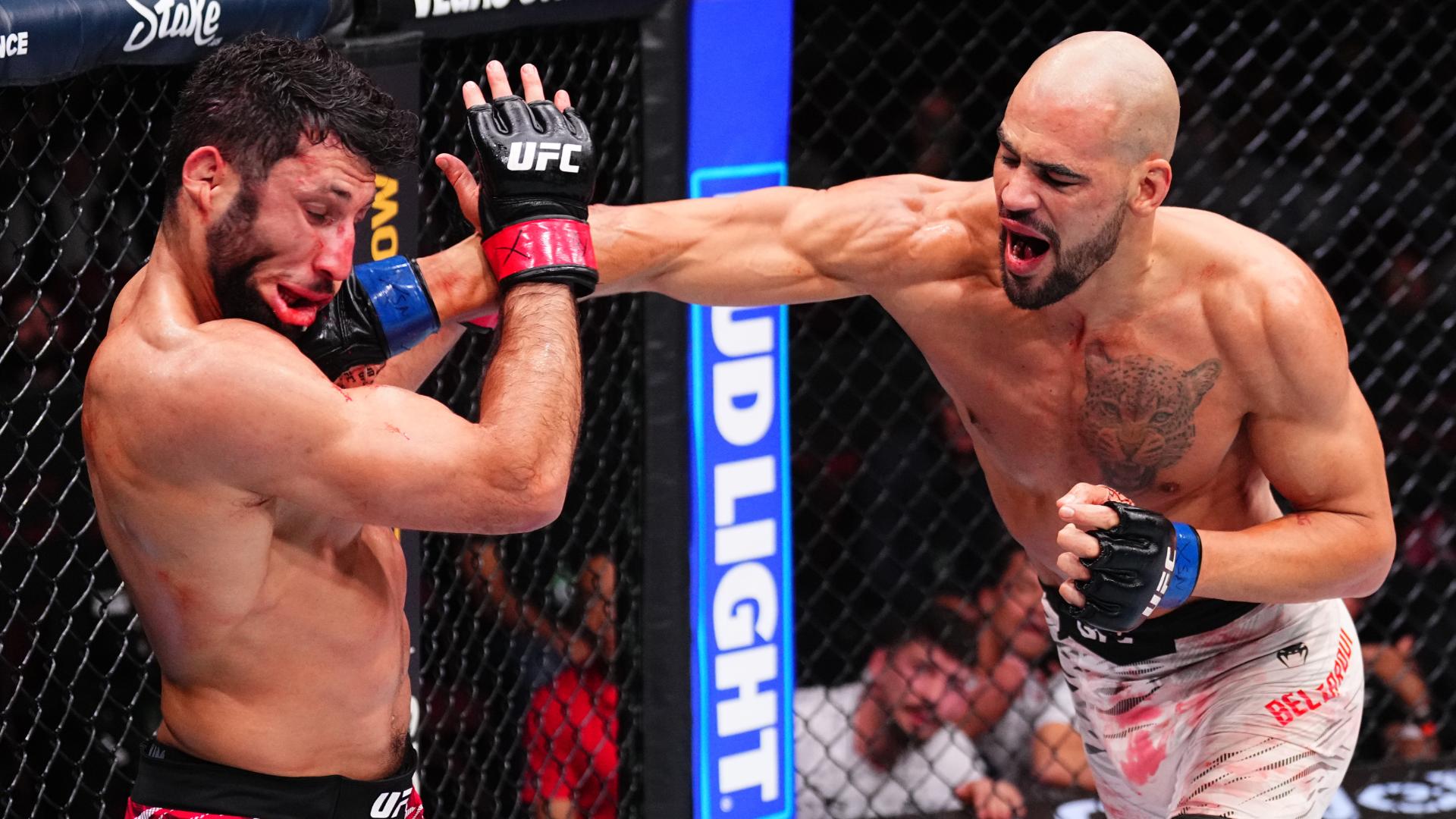 Yousri Belgaroui on his way to a TKO of Azamat Bekoev