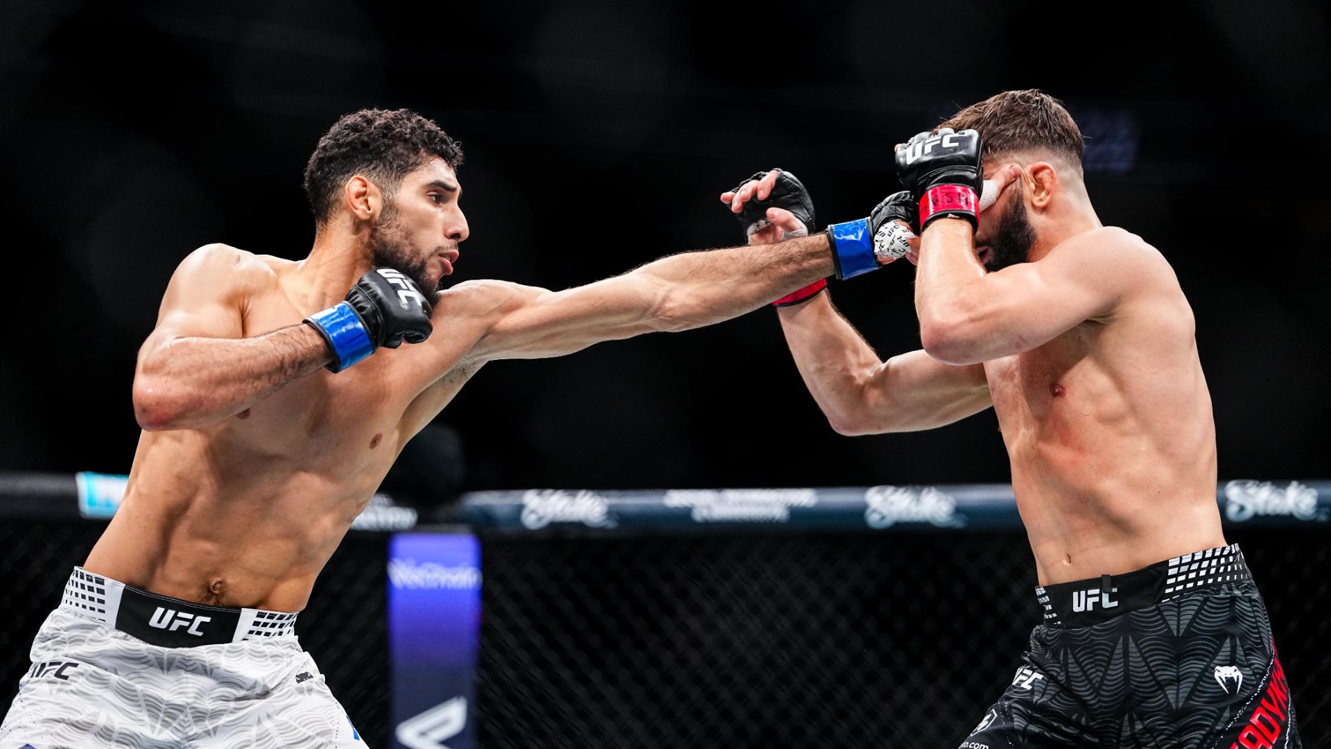 Fares Ziam on his way to a TKO win in the Octagon