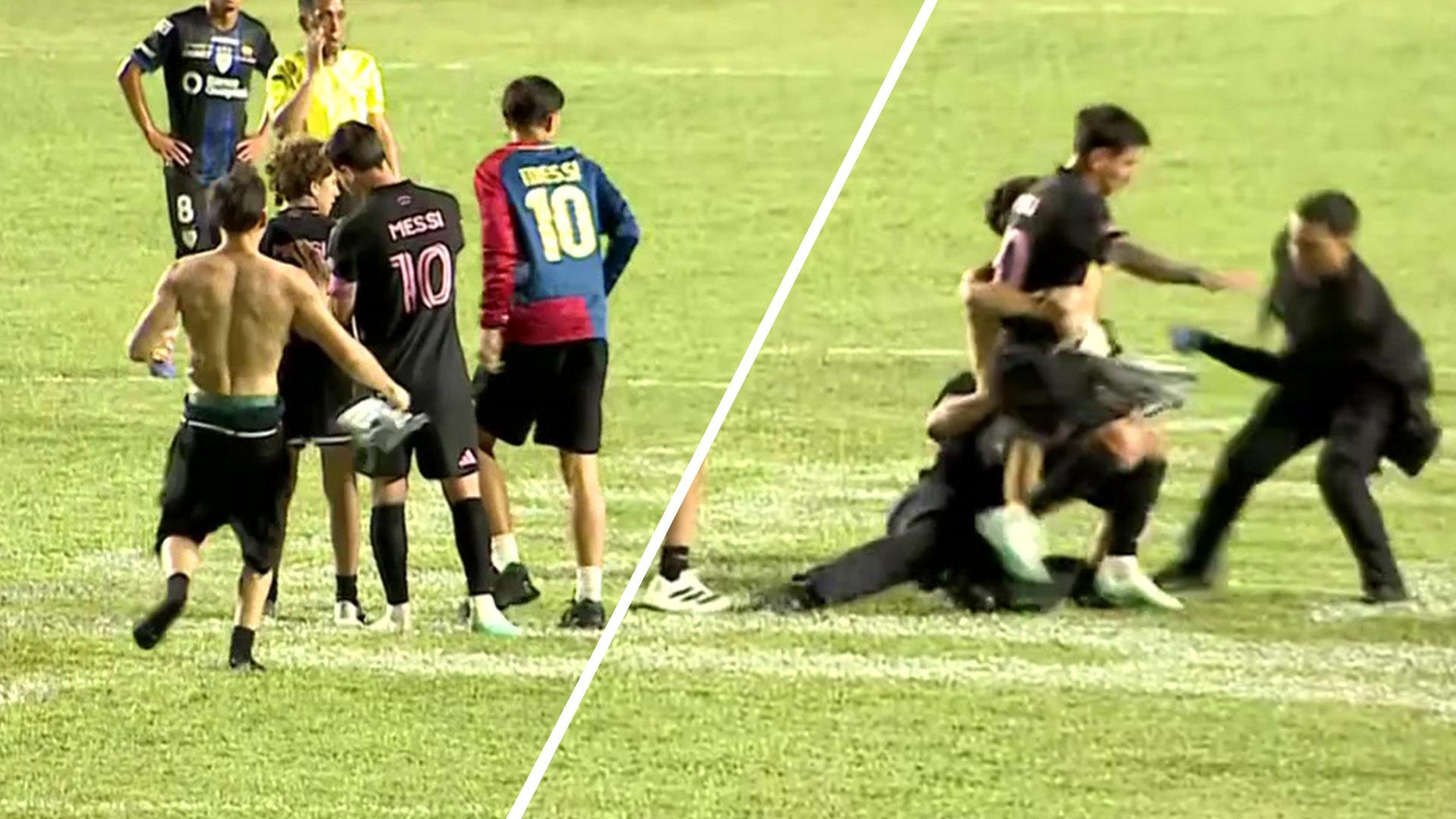 Lionel Messi tackled to the ground by fans in Puerto Rico friendly