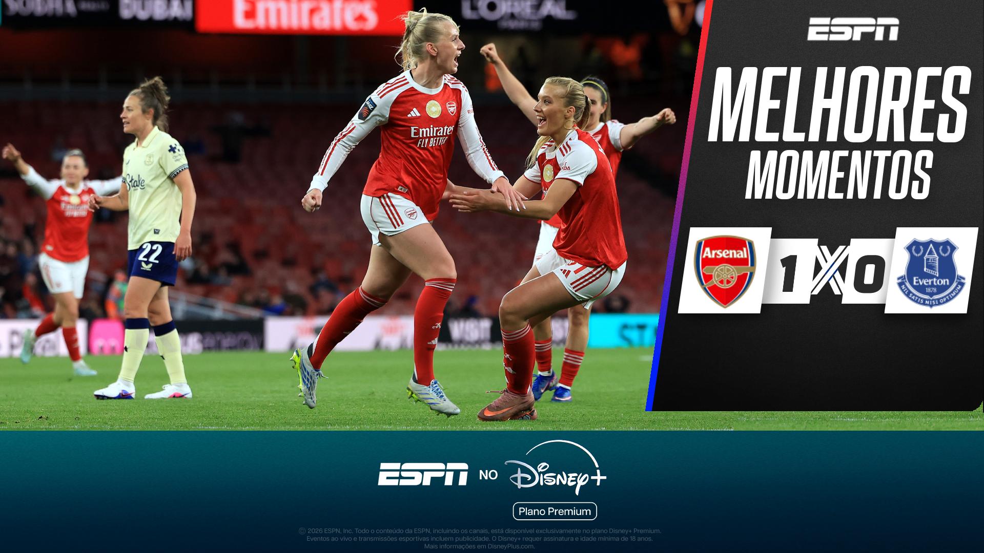 Blackstenius marca no fim e garante vitória do Arsenal contra o Everton na Women's Super League; melhores momentos