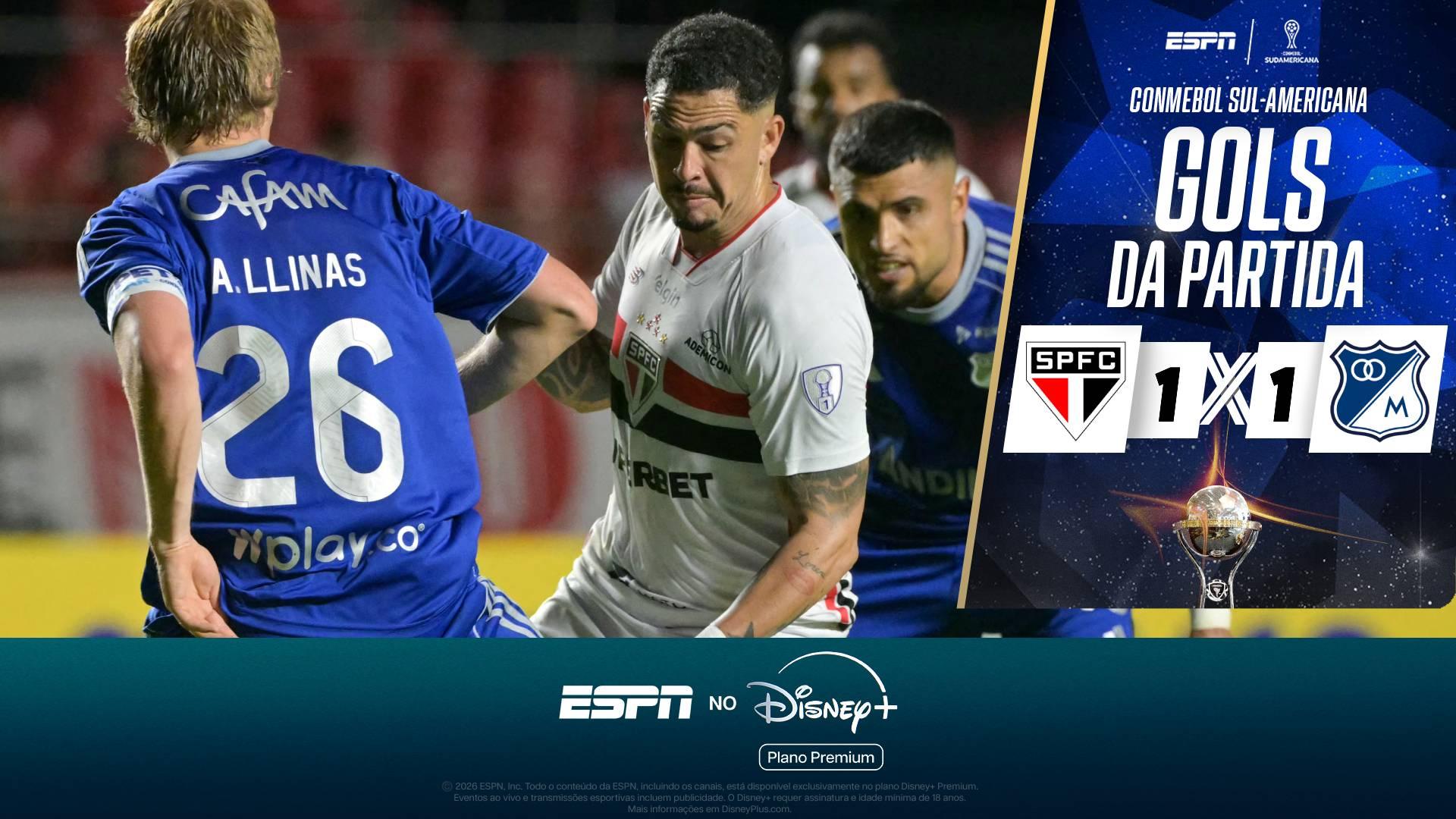 Luciano conta com lambança de goleiro, mas São Paulo cede empate ao Millonarios; os gols do duelo na Sul-Americana