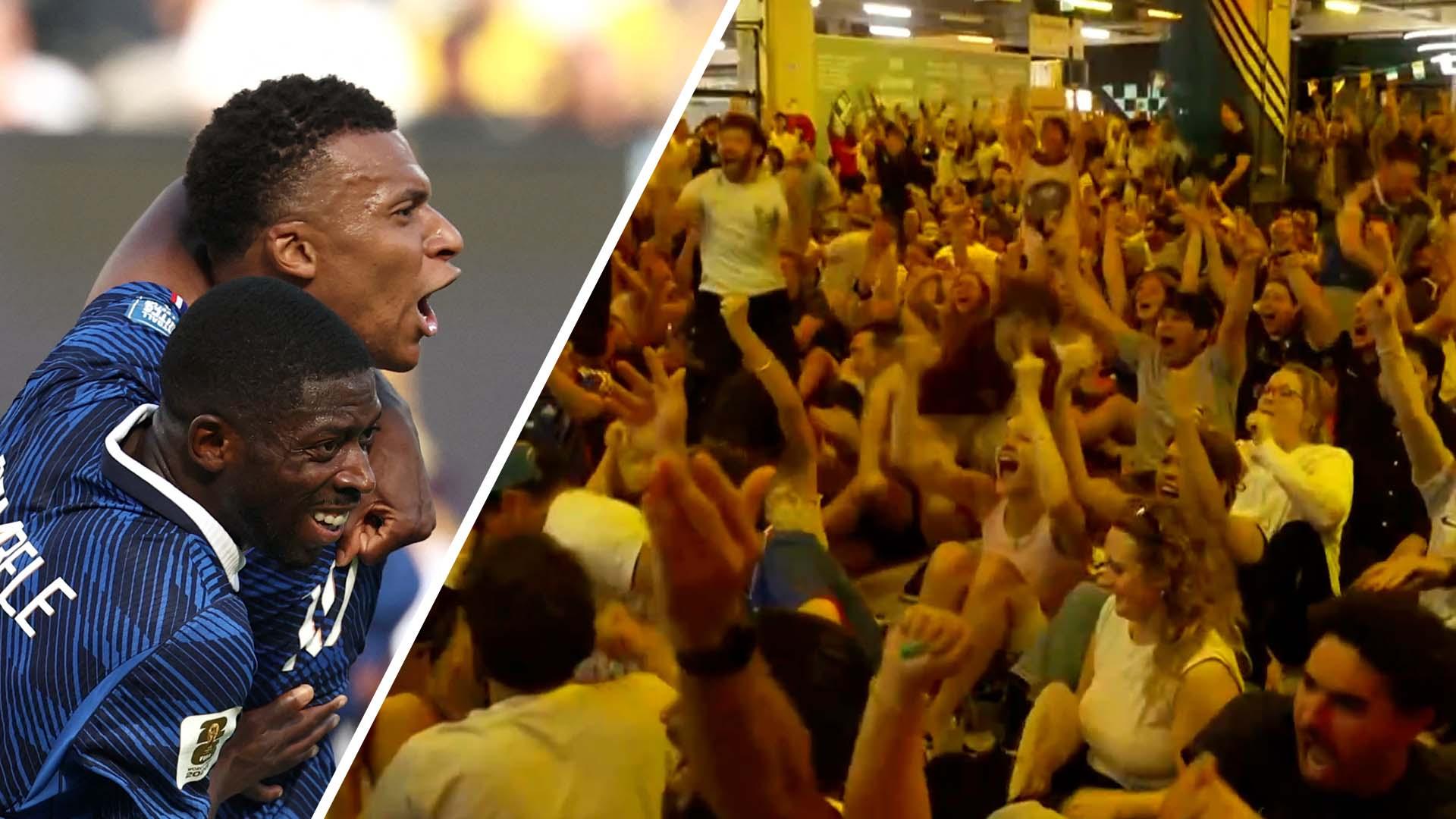 France fans in Paris celebrate Mbappé's goal vs. Sweden