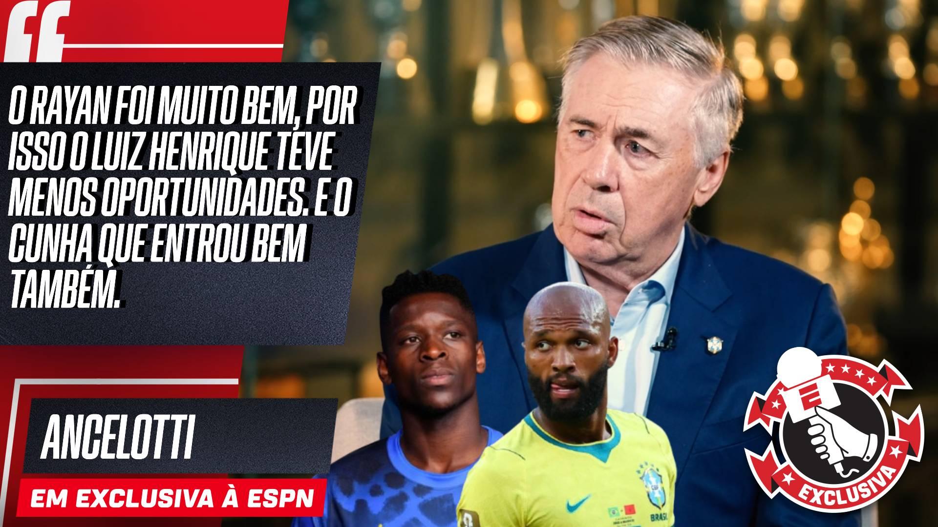 Em exclusiva à ESPN, Ancelotti explica 'sumiço' de Luiz Henrique e Igor Thiago na Copa do Mundo