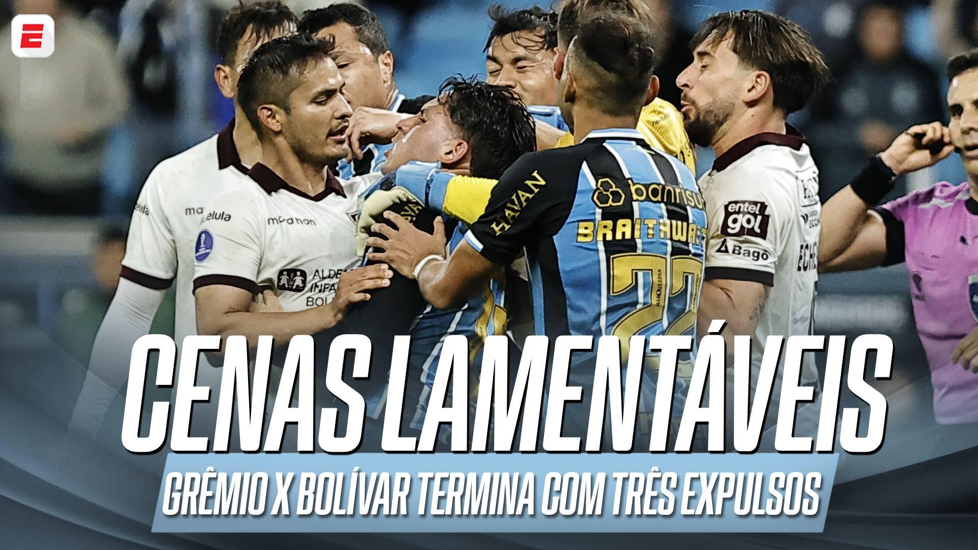 Confusão generalizada, três expulsões e entrada violenta: Grêmio x Bolívar termina quente na Arena
