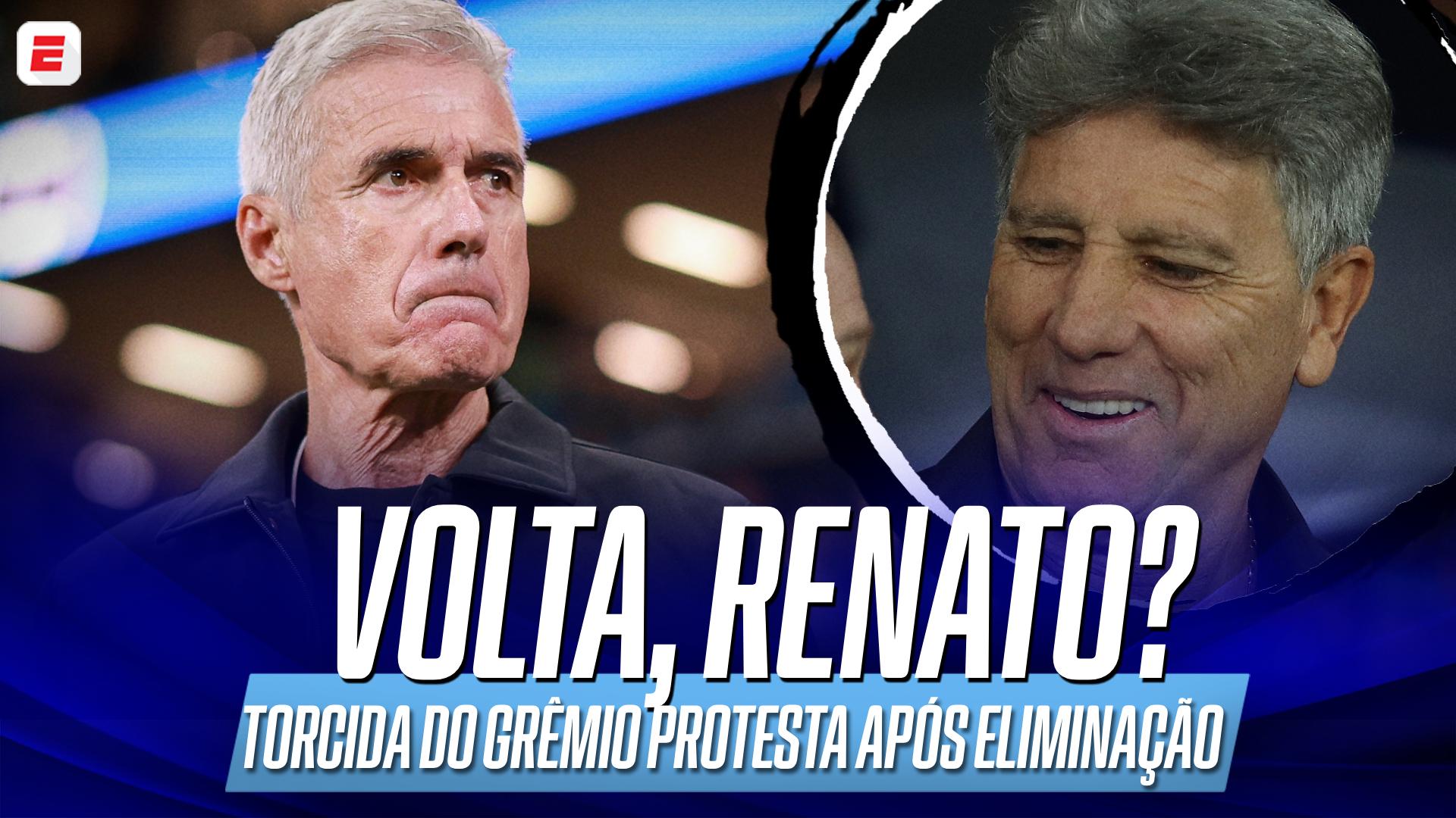 Torcida do Grêmio protesta contra Luís Castro após eliminação na Sul-Americana e grita o nome de Renato Gaúcho; VEJA