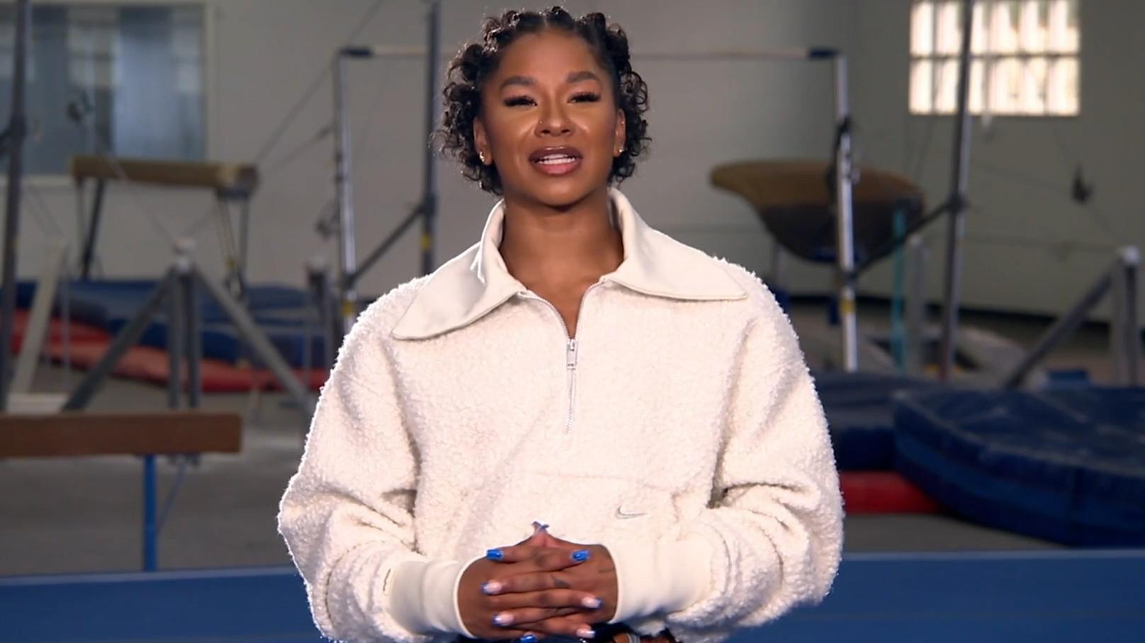 Jordan Chiles asks a question on 'ESPN Jeopardy'