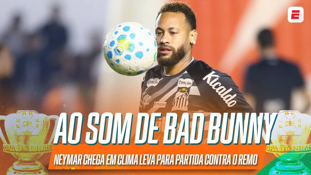 Neymar desembarca na Vila Belmiro ao som de Bad Bunny antes de decisão da Copa do Brasil