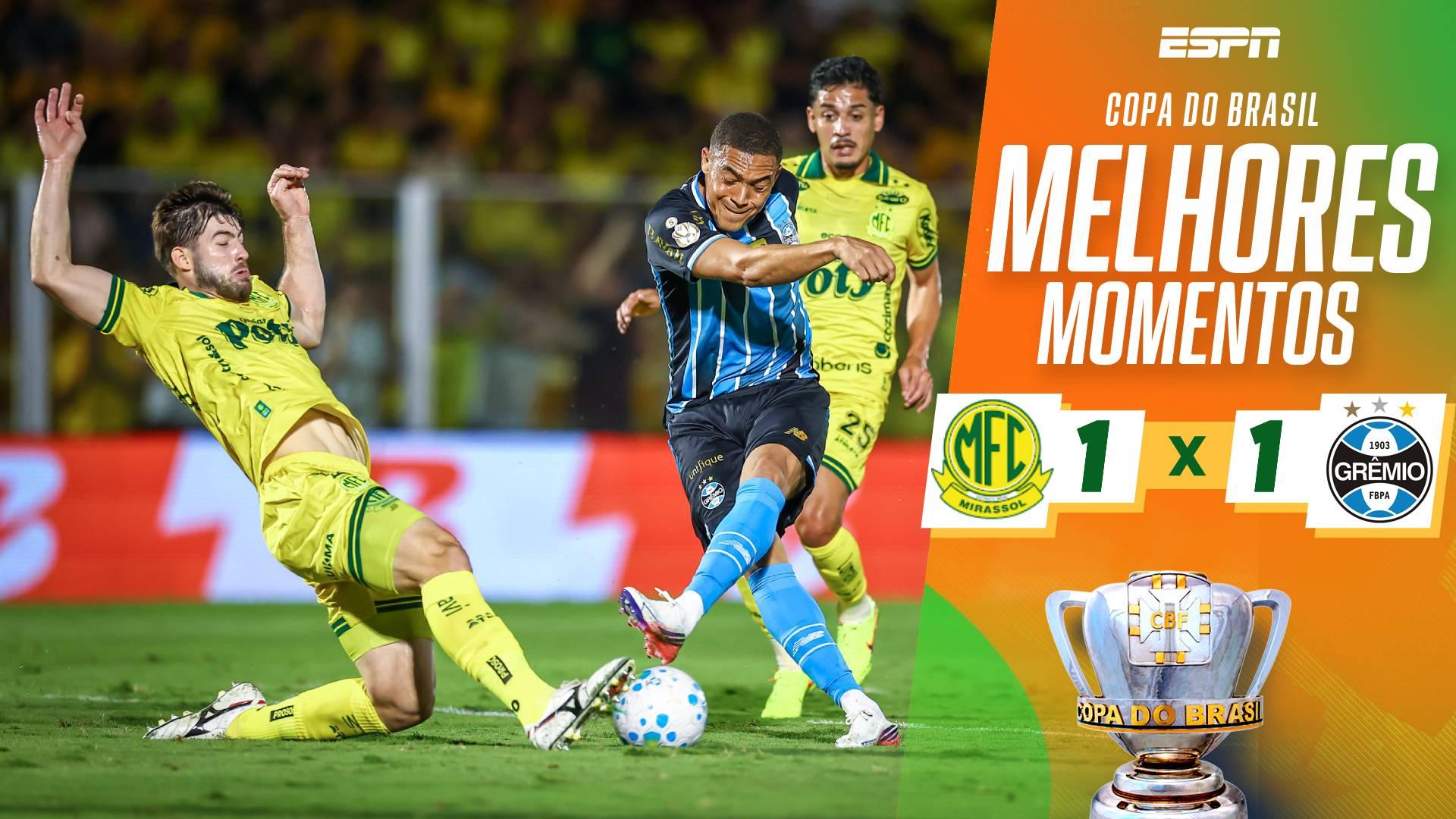 Mirassol e Grêmio empatam em 1 a 1 no jogo de ida das oitavas de final da Copa do Brasil; VEJA os melhores momentos