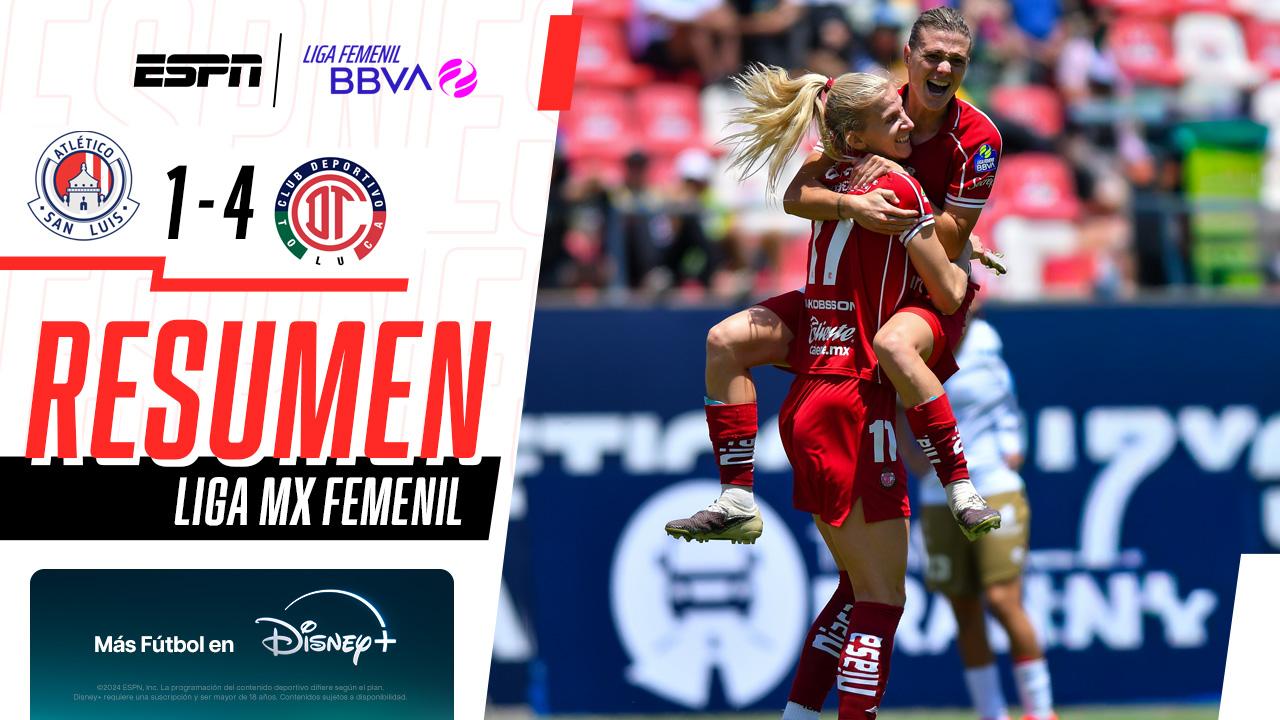 ¡Toluca golea al San Luis con 10 en el campo!