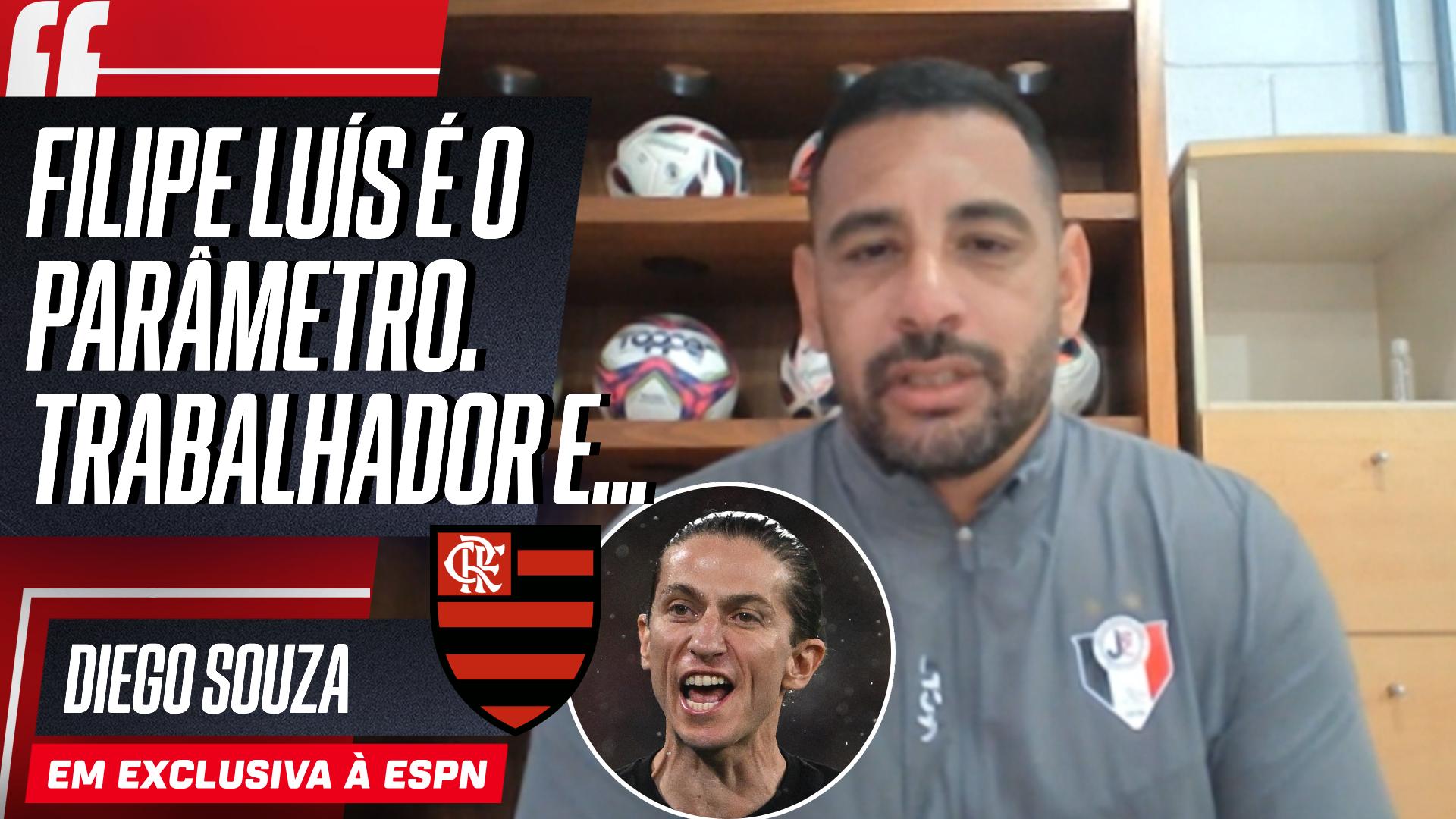 Agora técnico, Diego Souza diz que se inspira em Filipe Luís e explica: 'É o parâmetro'