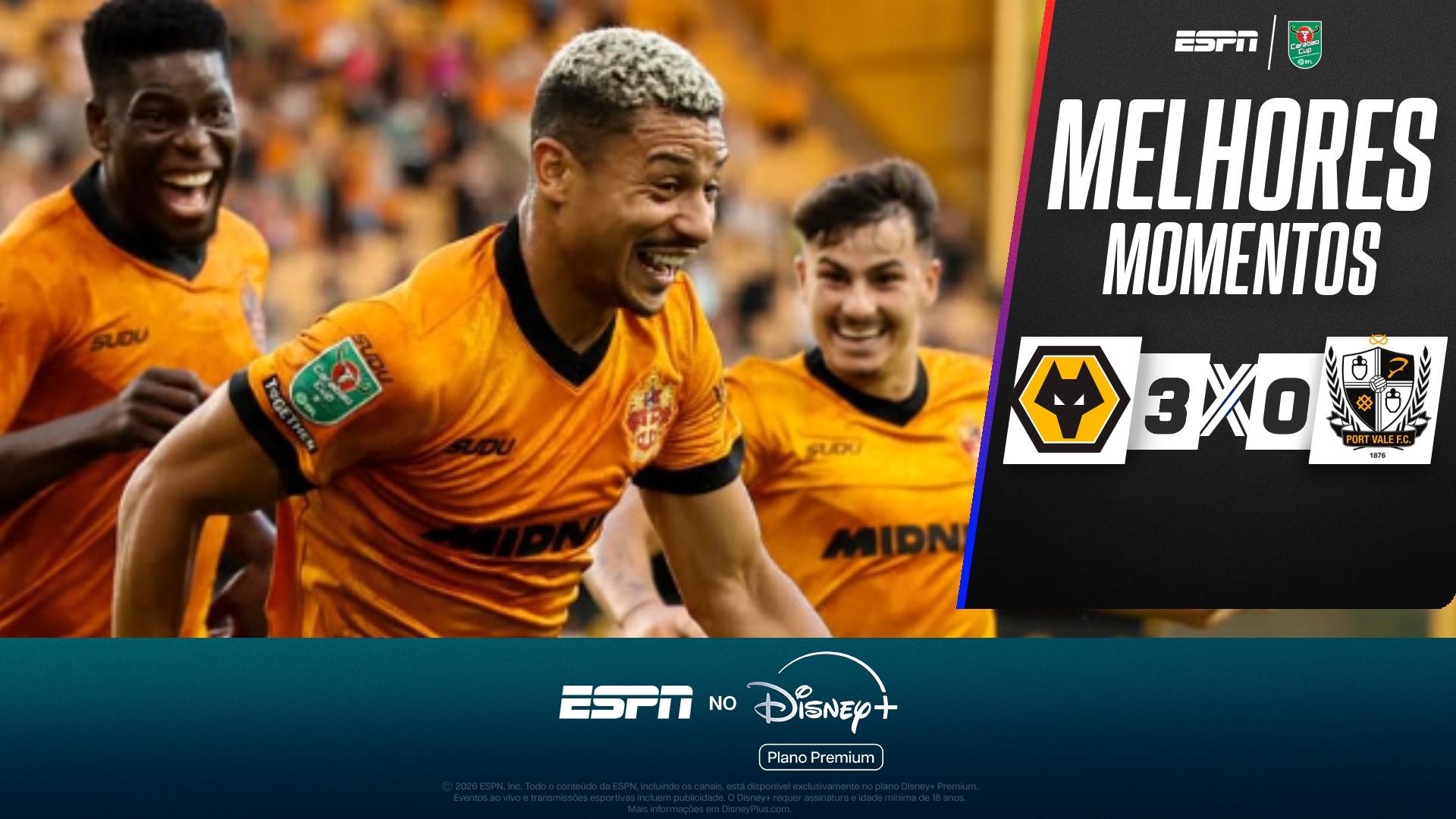 André, ex-Fluminense, marca, Wolverhampton vence o Port Vale e avança na Copa da Liga Inglesa; VEJA como foi
