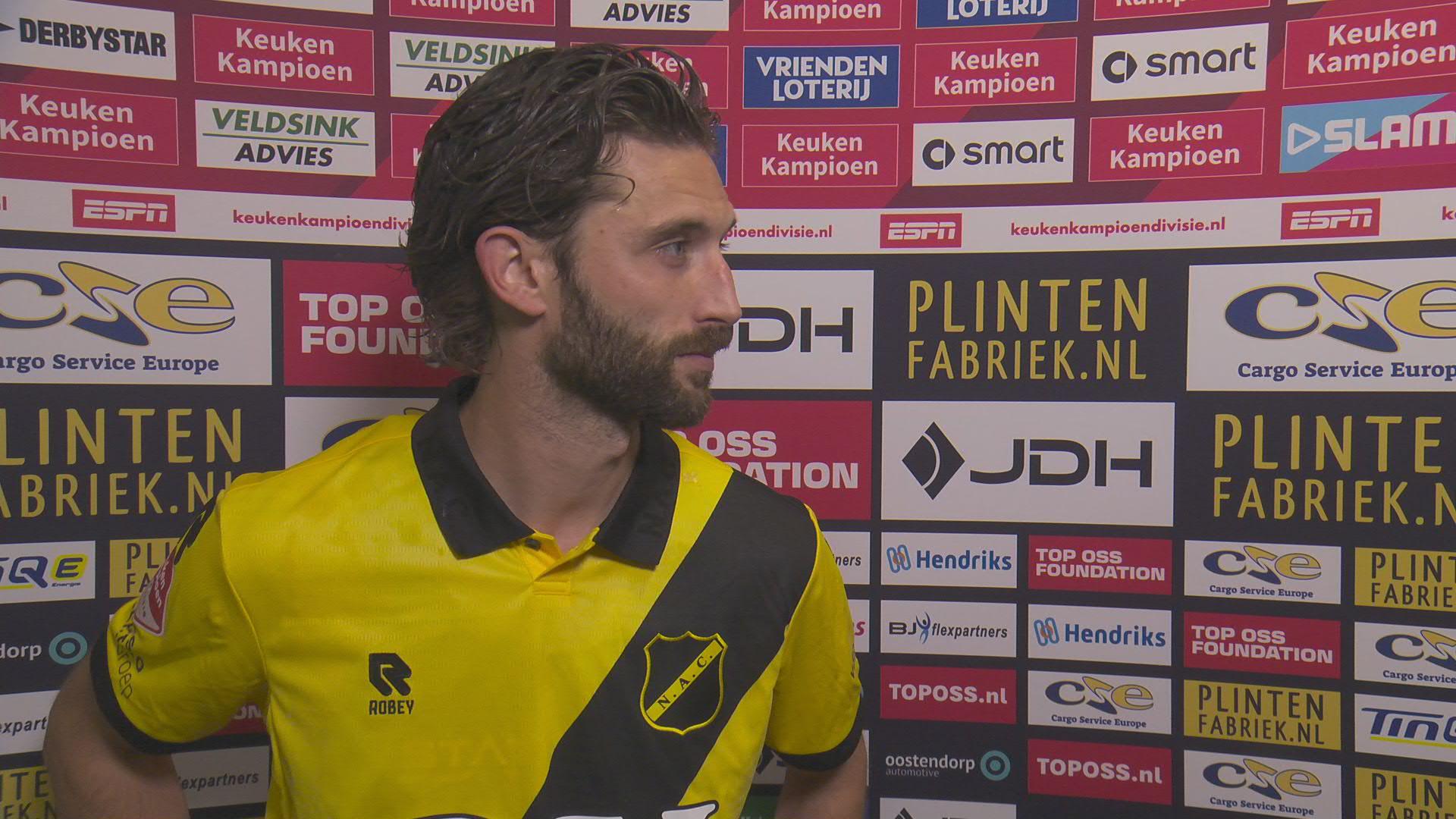 NAC Breda-speler Jan Van den Bergh na afloop van het duel in de Keuken Kampioen Divisie tussen TOP Oss en NAC Breda.