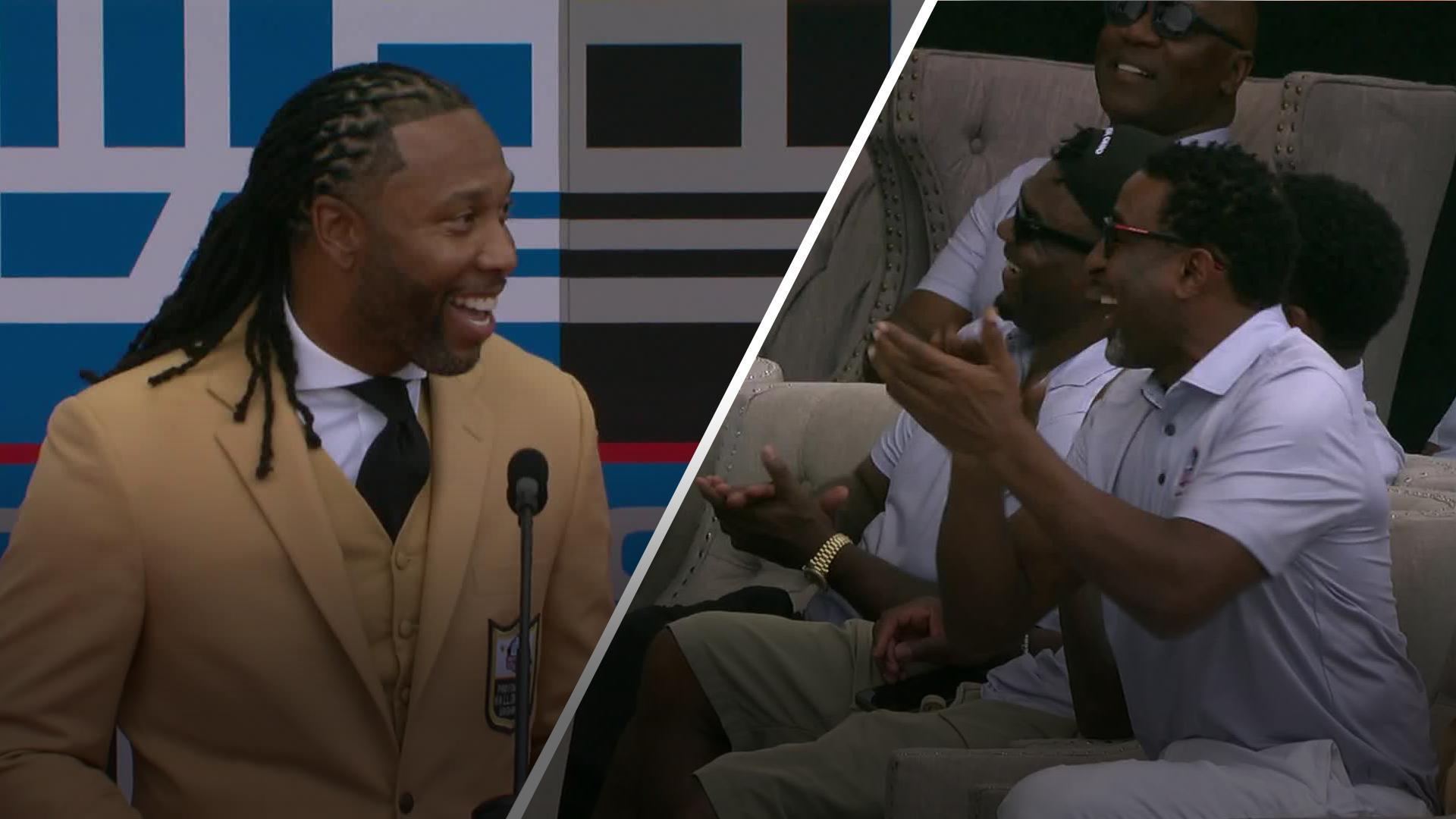 Larry Fitzgerald thanks Cris Carter and Randy Moss during HOF speech