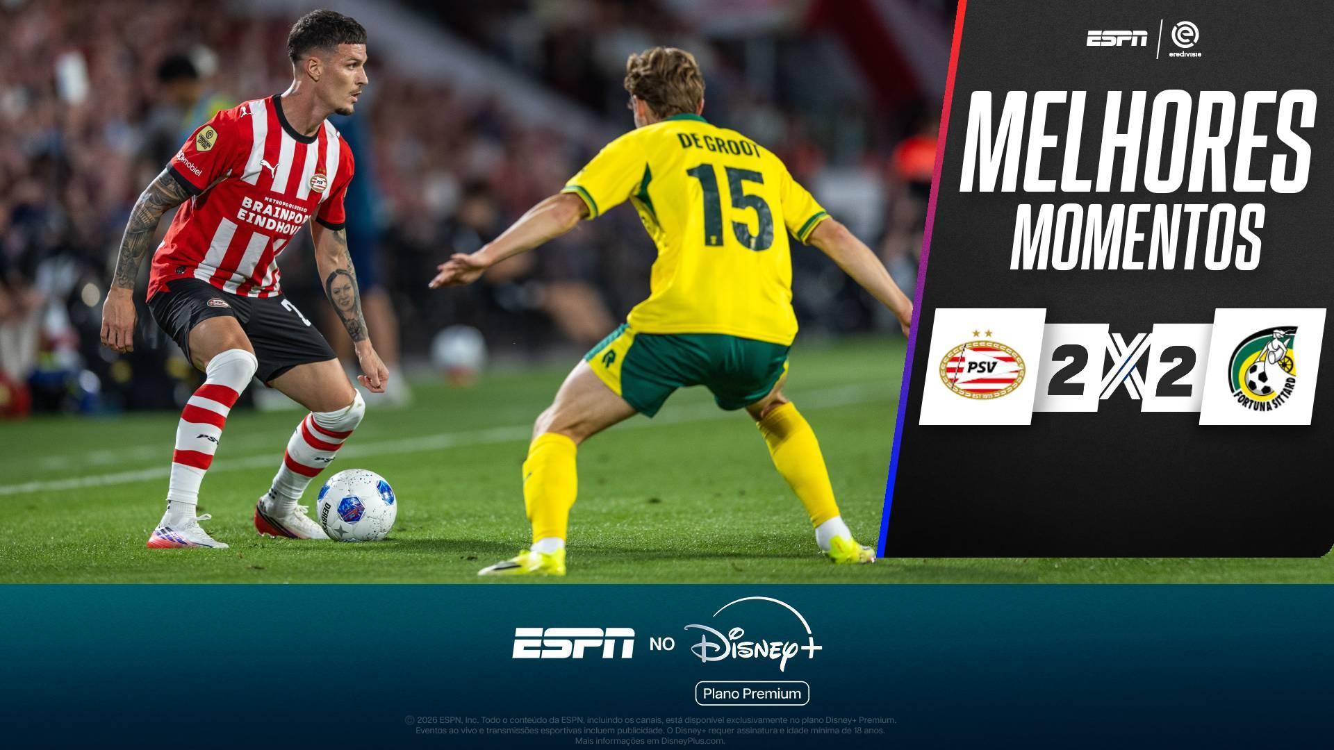 PSV e Fortuna Sittard empatam em 2 a 2 pela primeira rodada do Campeonato Holandês; veja melhores momentos
