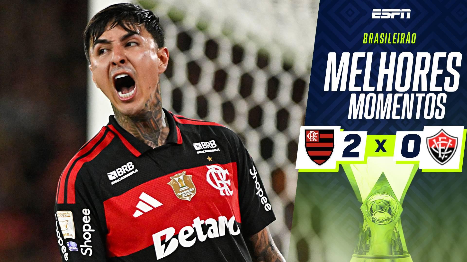 Pulgar faz gol antológico, Flamengo vence o Vitória e diminui diferença para o líder Palmeiras no Brasileirão; VEJA os melhores momentos