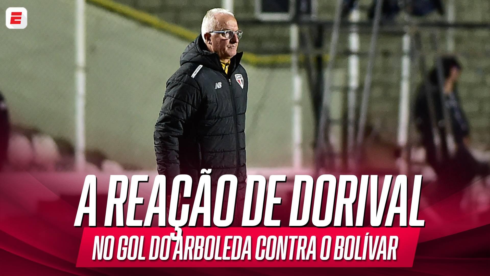 A reação de Dorival ao gol de Arboleda em Bolívar x São Paulo