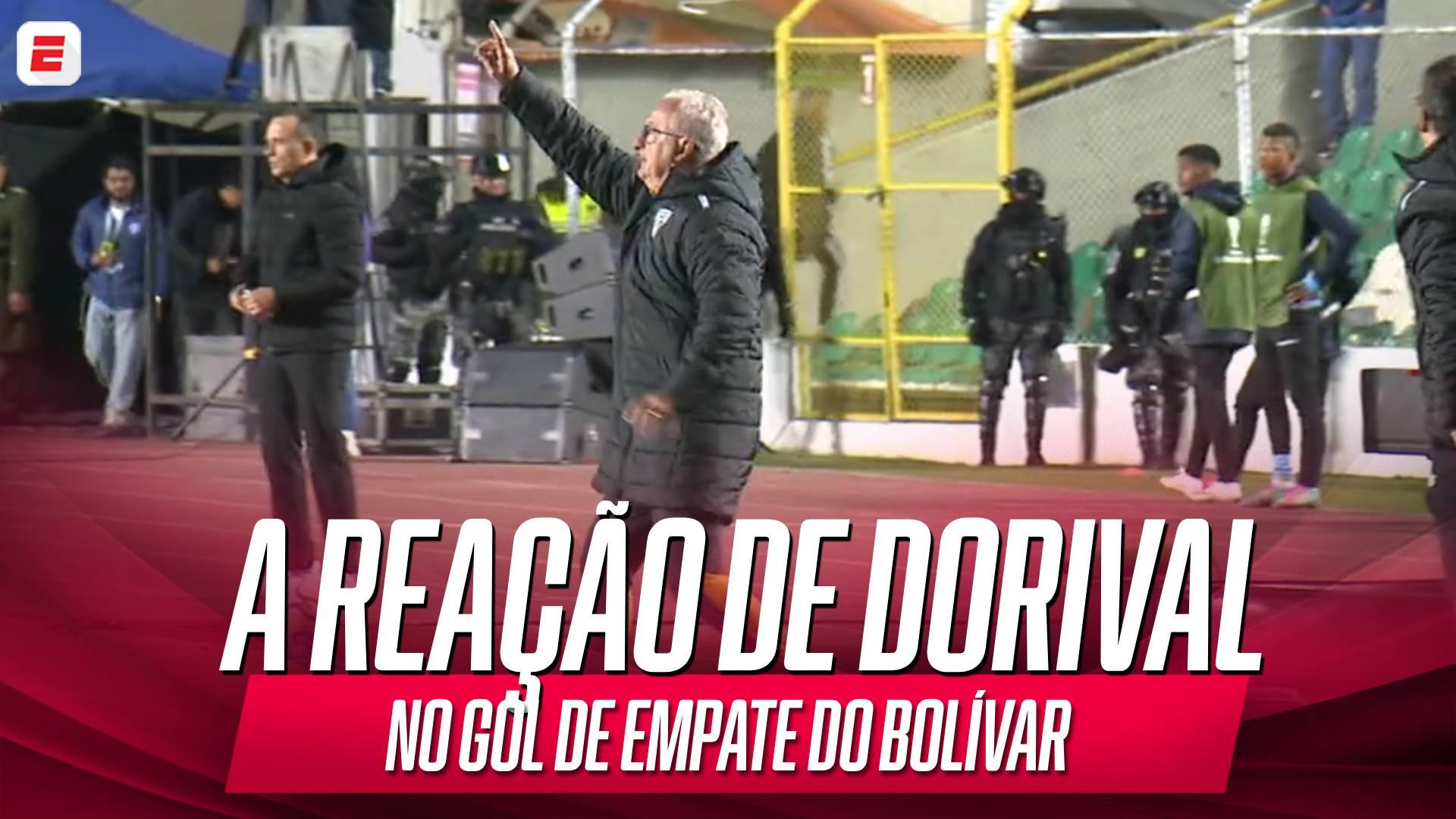 A reação de Dorival ao gol de empate do Bolívar contra o São Paulo na Sul-Americana