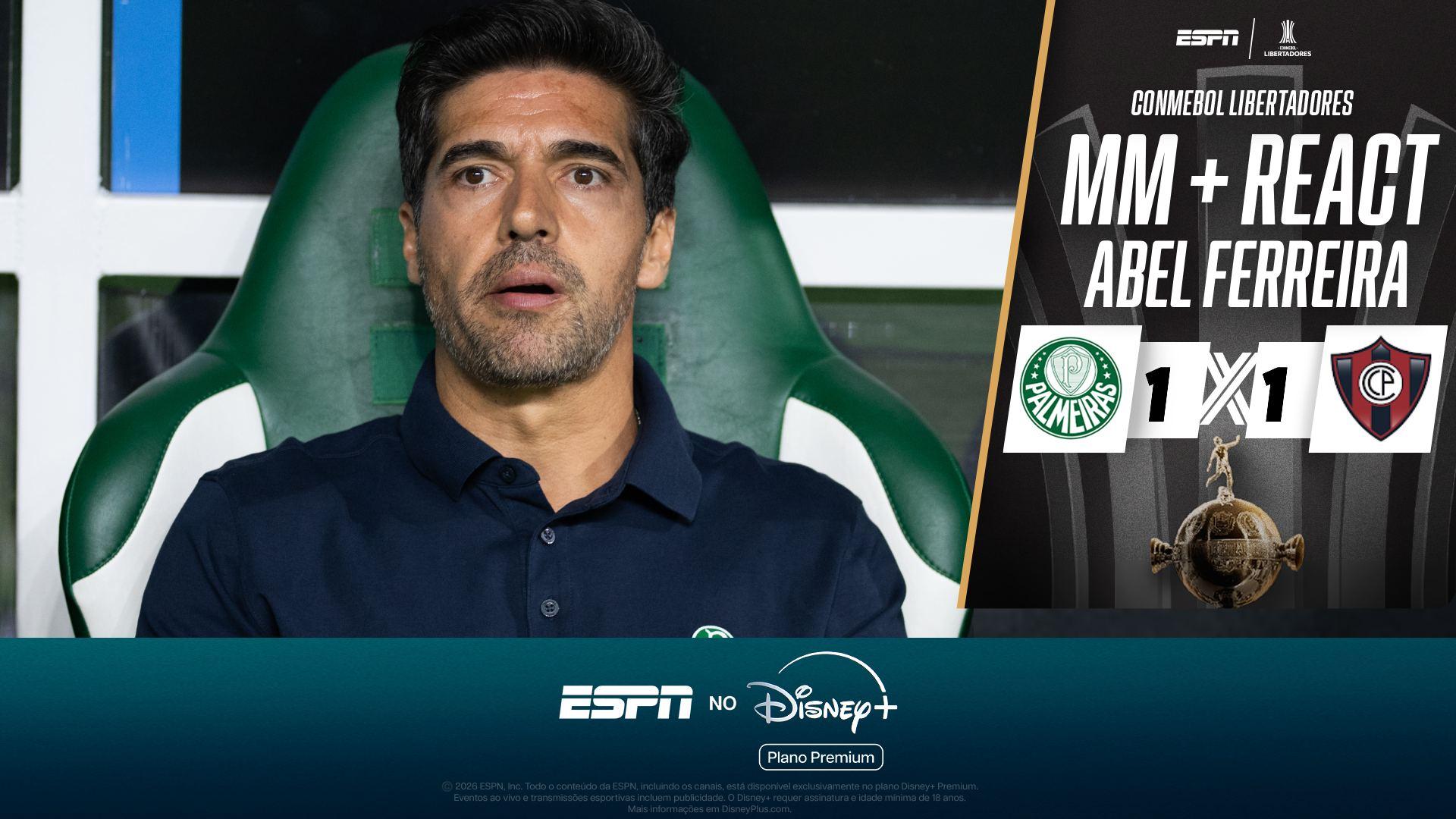 As reações furiosas de Abel em Palmeiras 1 x 1 Cerro na Libertadores; VEJA