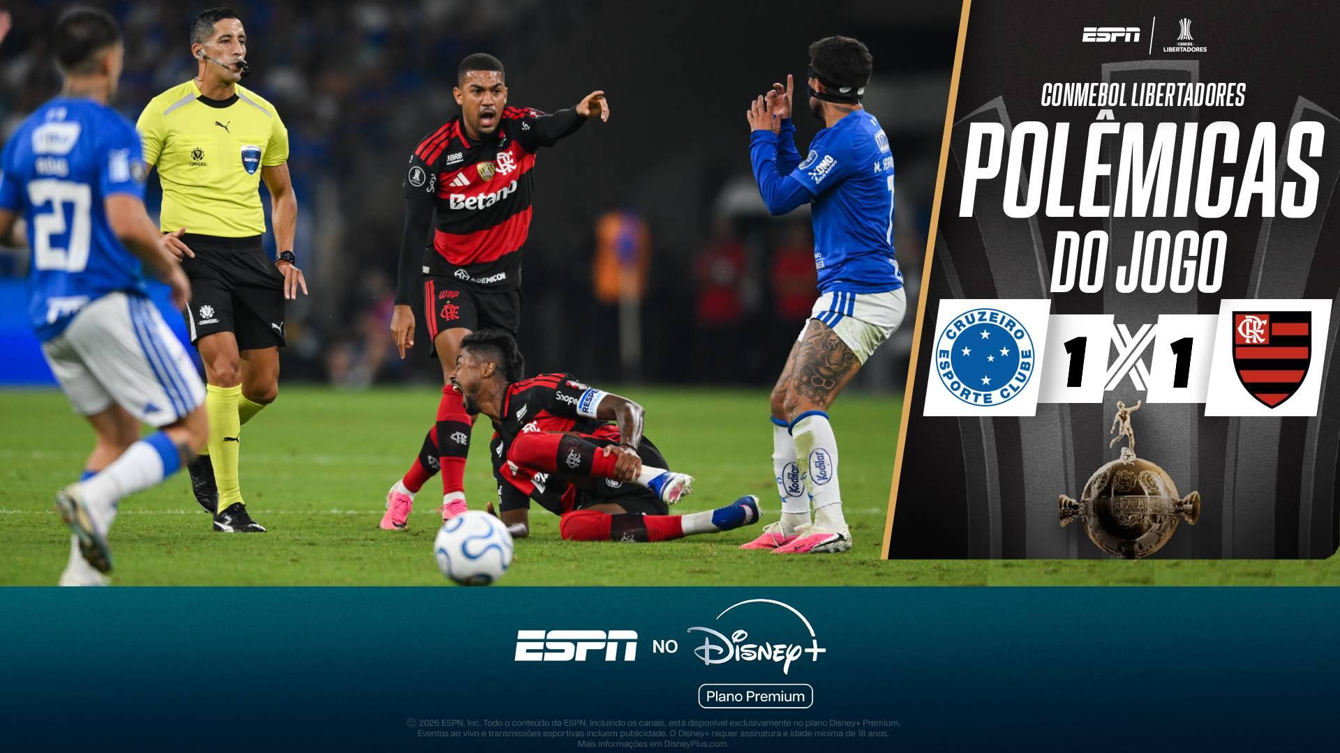 Carlos Simon analisa as polêmicas em Cruzeiro x Flamengo nas oitavas da Libertadores e crava: 'Entrada temerária'