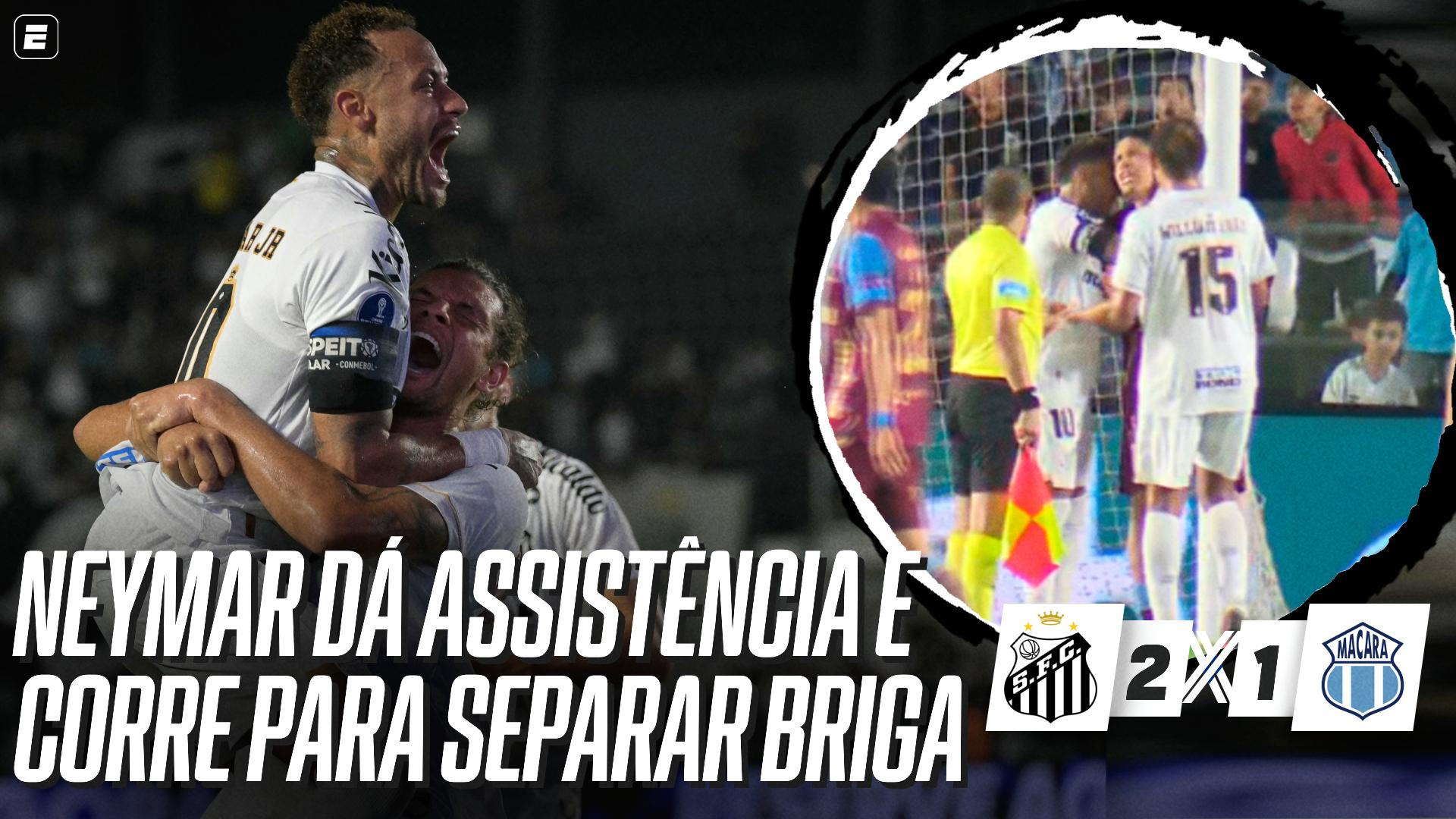 Neymar dá assistência para gol da virada do Santos contra Maracá e tenta separar briga na Sul-Americana