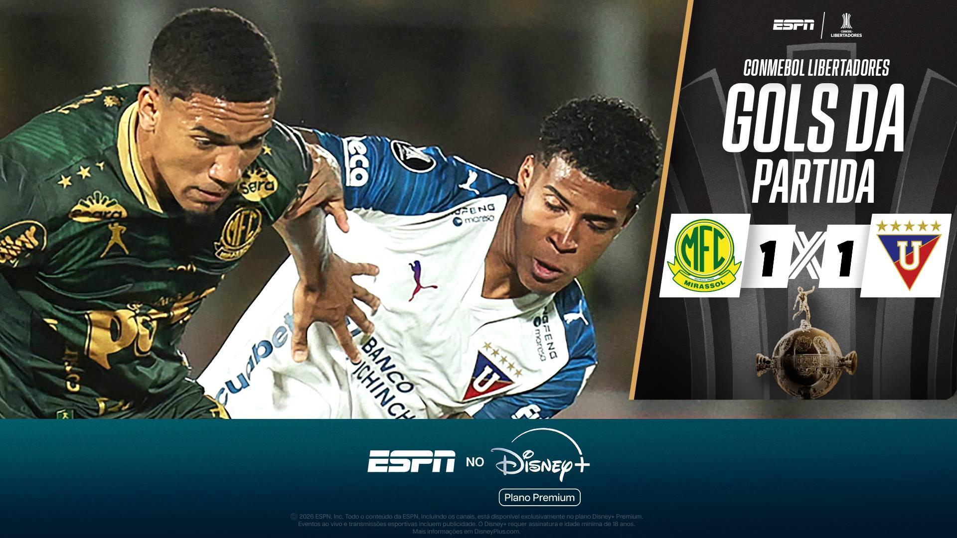 Veja os gols do empate do Mirassol com a LDU no jogo de ida das oitavas da Libertadores