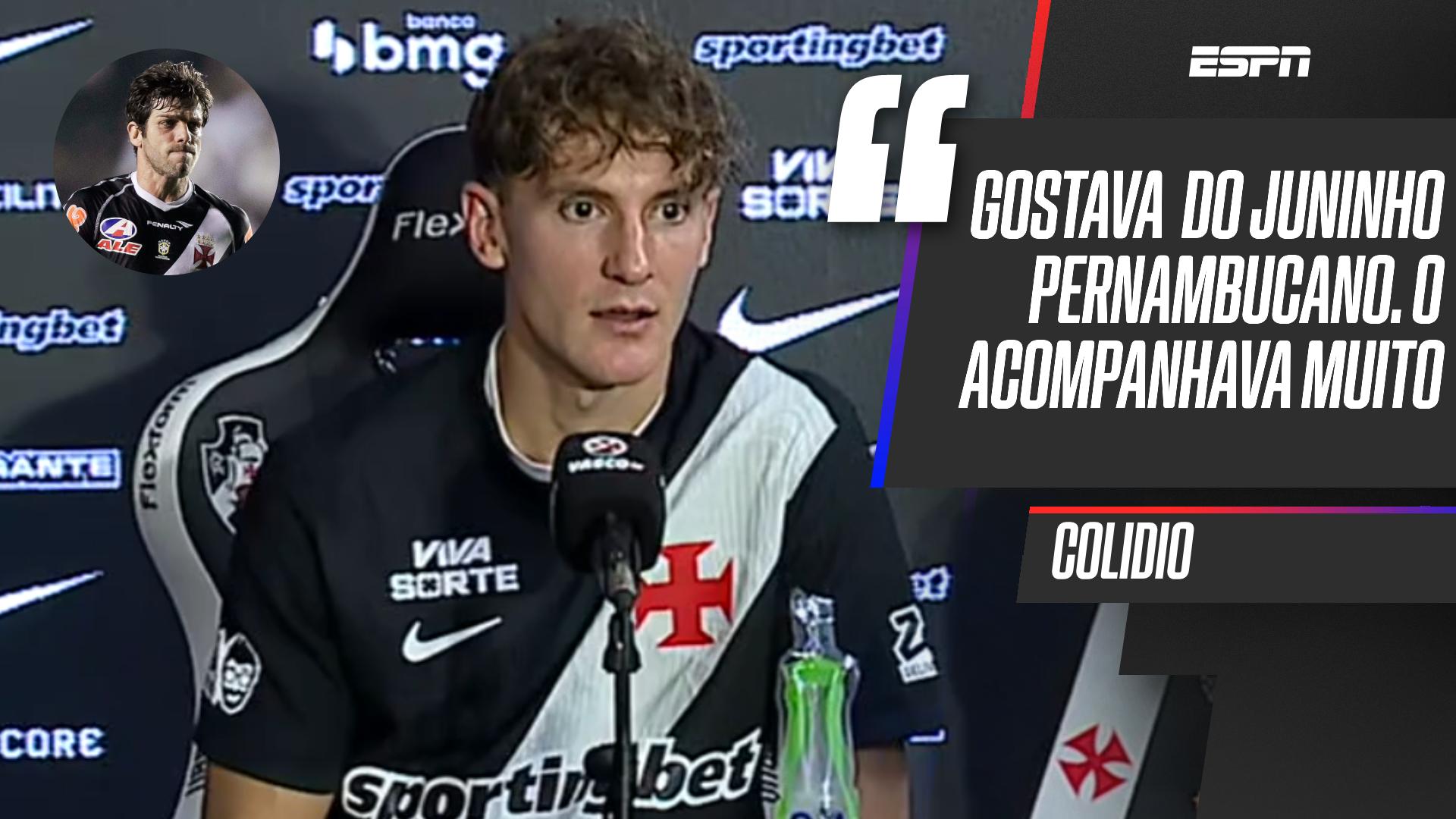 Colidio fala sobre grandeza do Vasco e relembra Juninho Pernambucano: 'o acompanhava bastante'