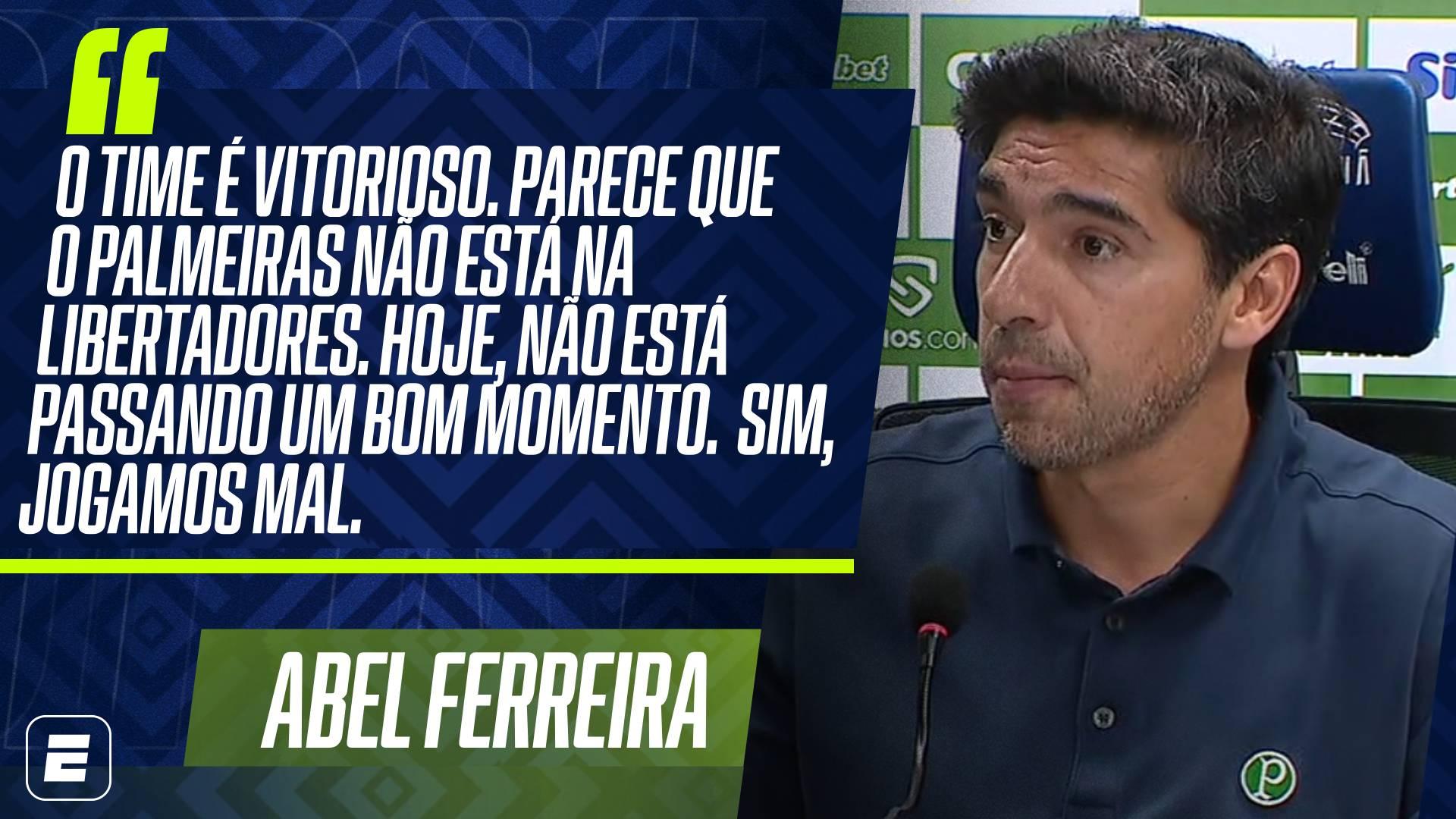 Abel 'interrompe' pergunta de jornalista, destaca últimos feitos do Palmeiras e diz: 'Parece que estamos em último'
