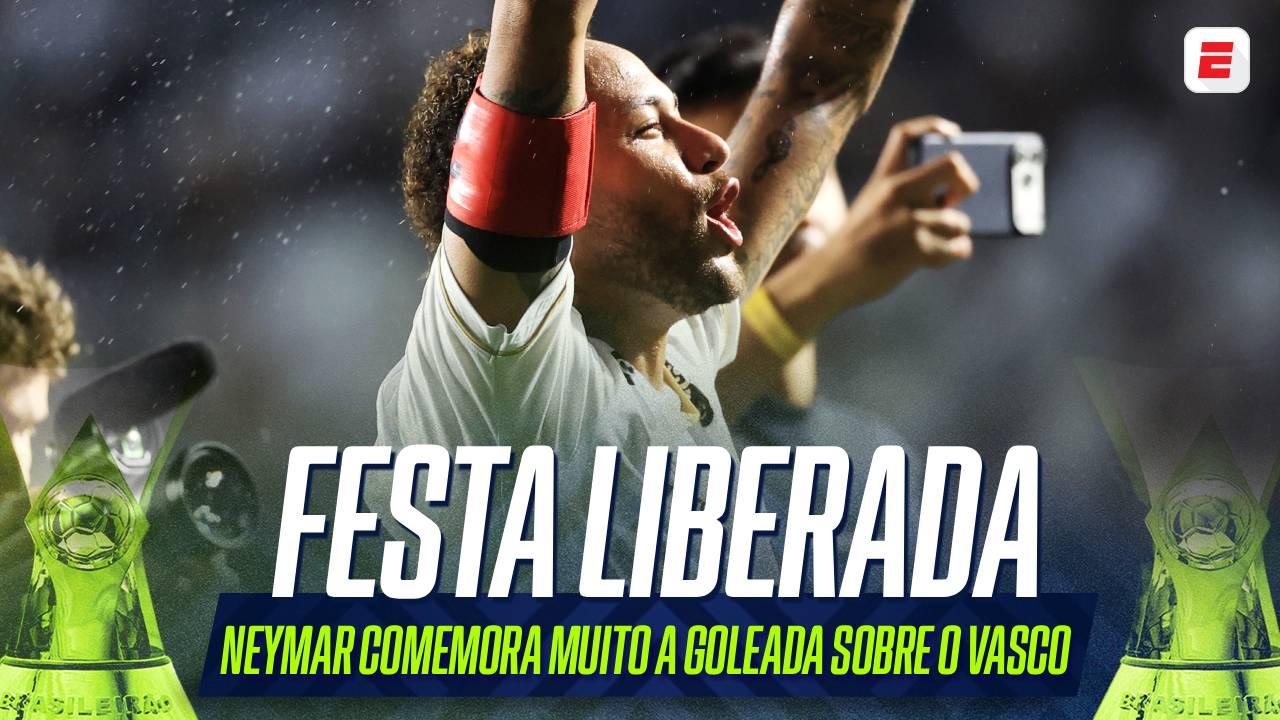 A festa da goleada! Veja comemoração de Neymar com a torcida do Santos em São Januário