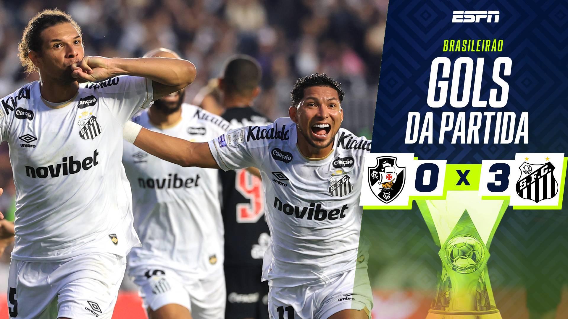 Veja os gols da goleada do Santos sobre o Vasco fora de casa no Brasileirão