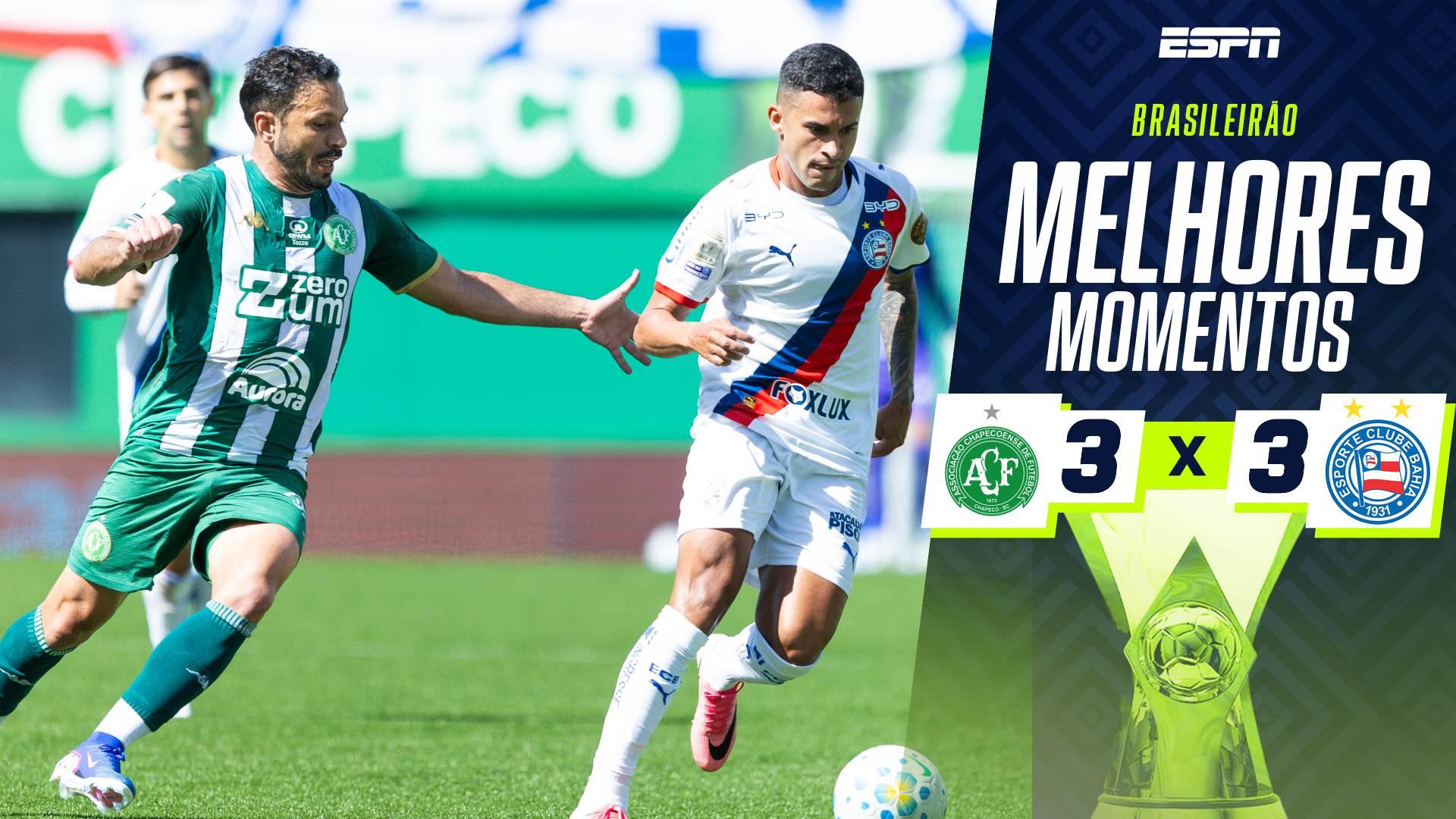 Em jogo maluco de seis gols, Chapecoense e Bahia empatam no Brasileirão; VEJA como foi