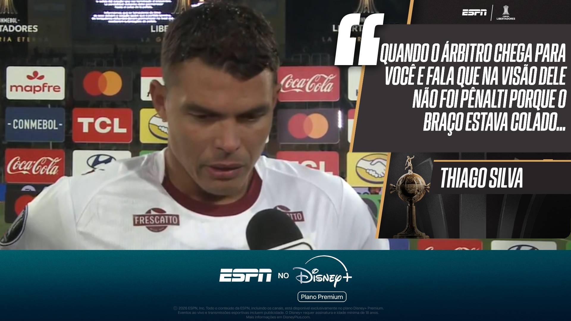 Após classificação do Fluminense, Thiago Silva critica arbitragem no pênalti do Rivadavia: 'Isso é uma brincadeira'