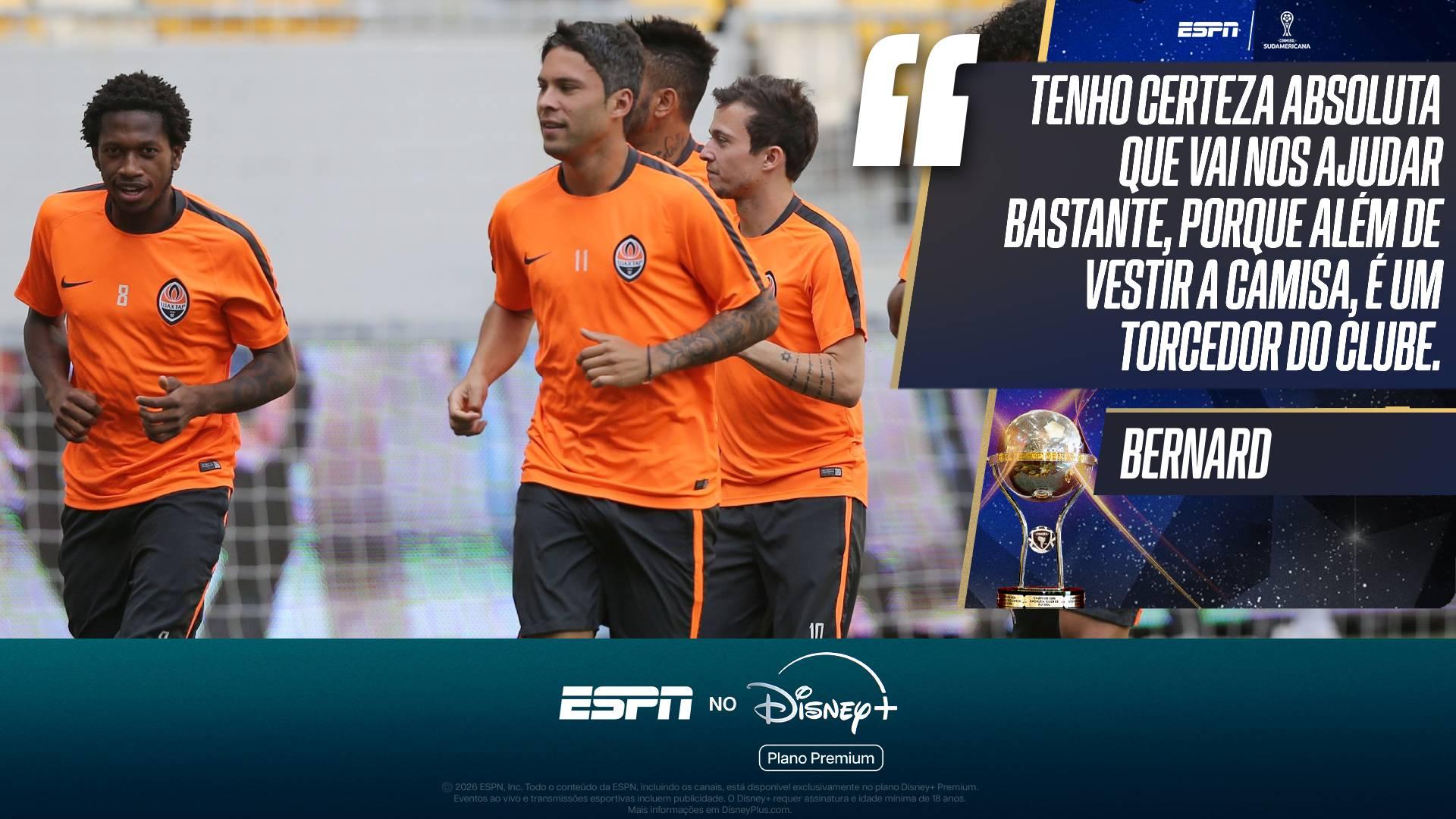 Bernard comemora chegada de Fred ao Atlético-MG, responde se volante jogará contra o Inter e relembra tempos de Shakhtar