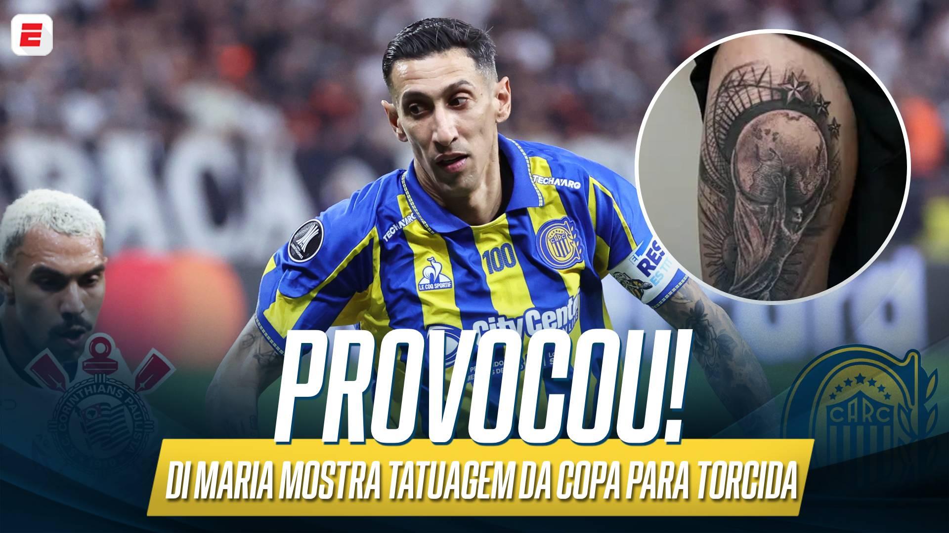 Di María provoca torcida do Corinthians e mostra tatuagem da taça da Copa do Mundo