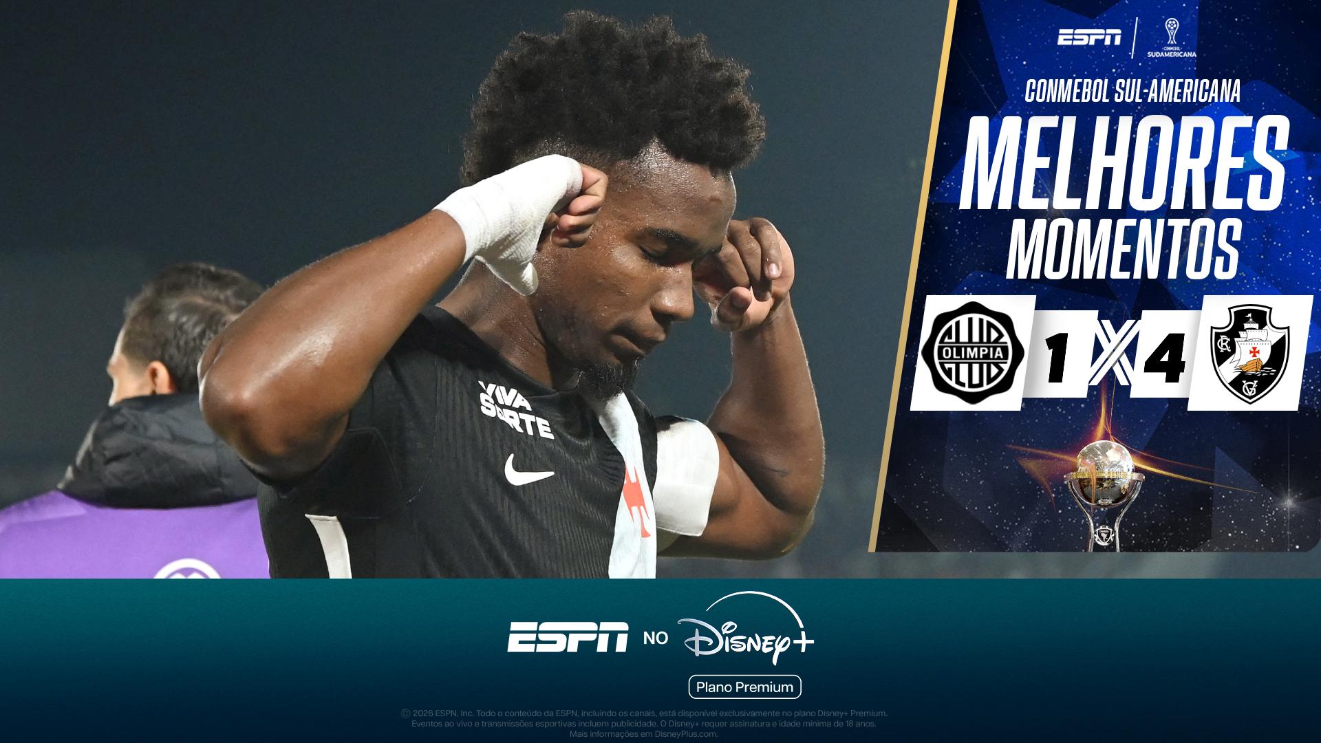 Vasco se impõe no Paraguai, vence Olimpia e está nas quartas de final da Sul-Americana; melhores momentos