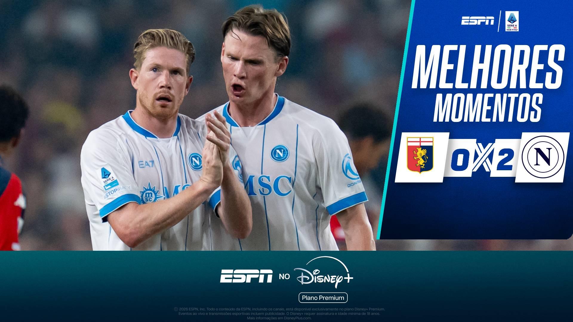 Napoli vence o Genoa com brilho de Kevin De Bruyne no Campeonato Italiano; VEJA os melhores momentos
