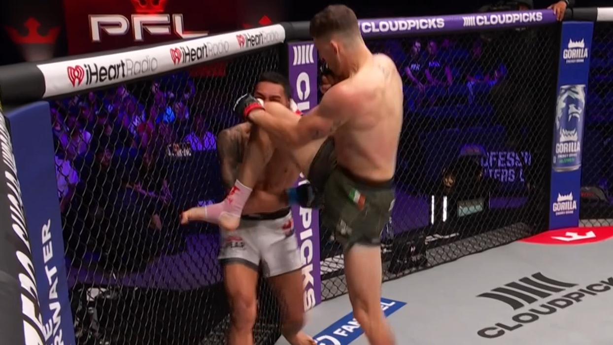 Eoin Sheridan sends opponent's mouthpiece flying with vicious knee knockout