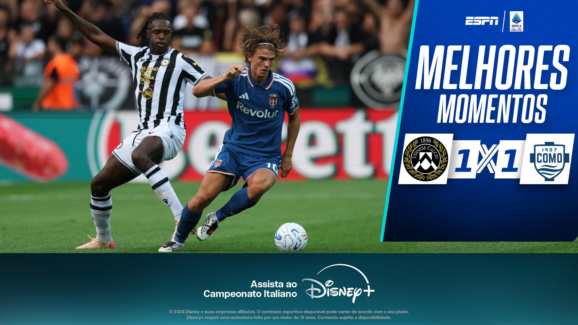 Udinese 1 x 1 Como no Campeonato Italiano: veja os melhores momentos