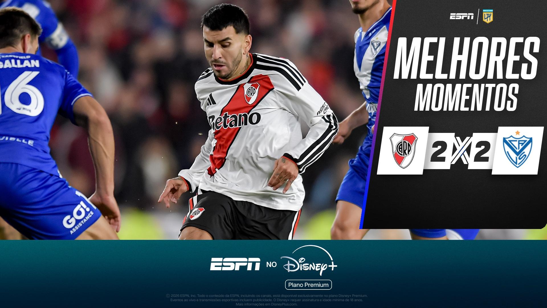 River abre 2 a 0, mas cede empate ao Vélez Sarsfield no segundo tempo; VEJA