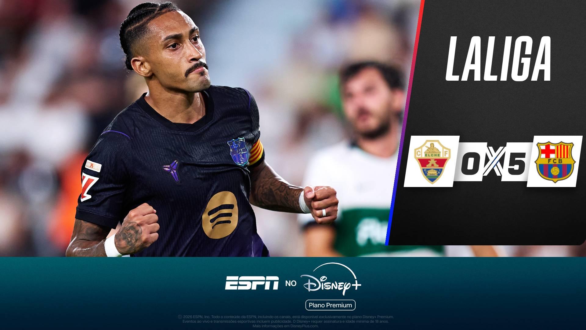 Raphinha dá show, participa de três gols e Barcelona goleia o Elche na estreia em LALIGA; veja como foi