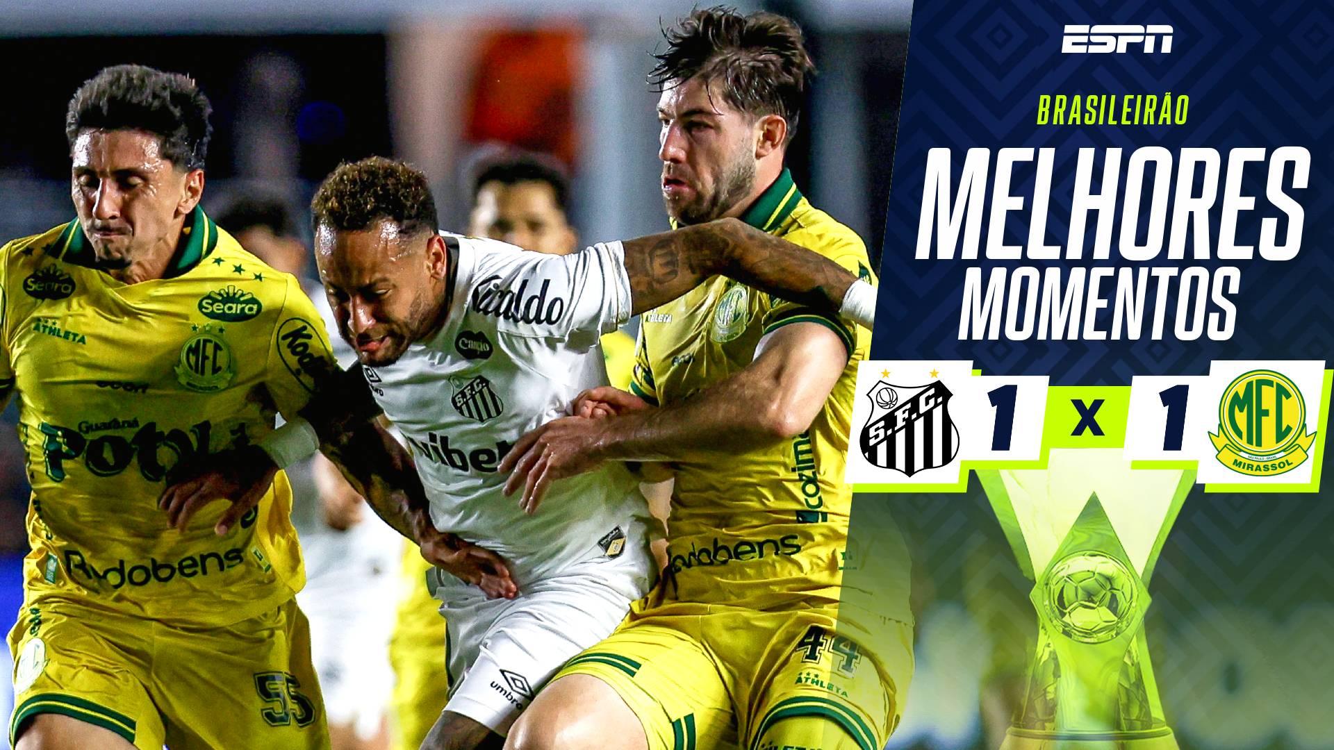 Ruim para os dois! Neymar dá assistência, mas Santos e Mirassol empatam na Vila Belmiro e seguem ameaçados pelo Z4