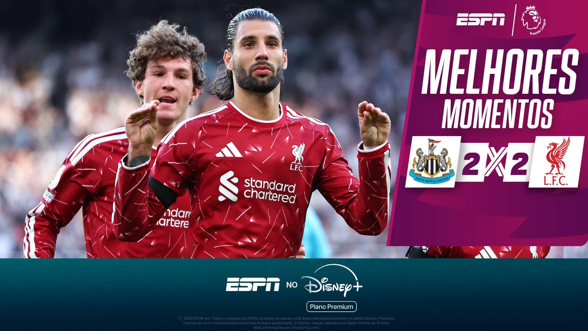 Liverpool busca empate com pênalti polêmico no último lance em estreia eletrizante na Premier League contra o Newcastle